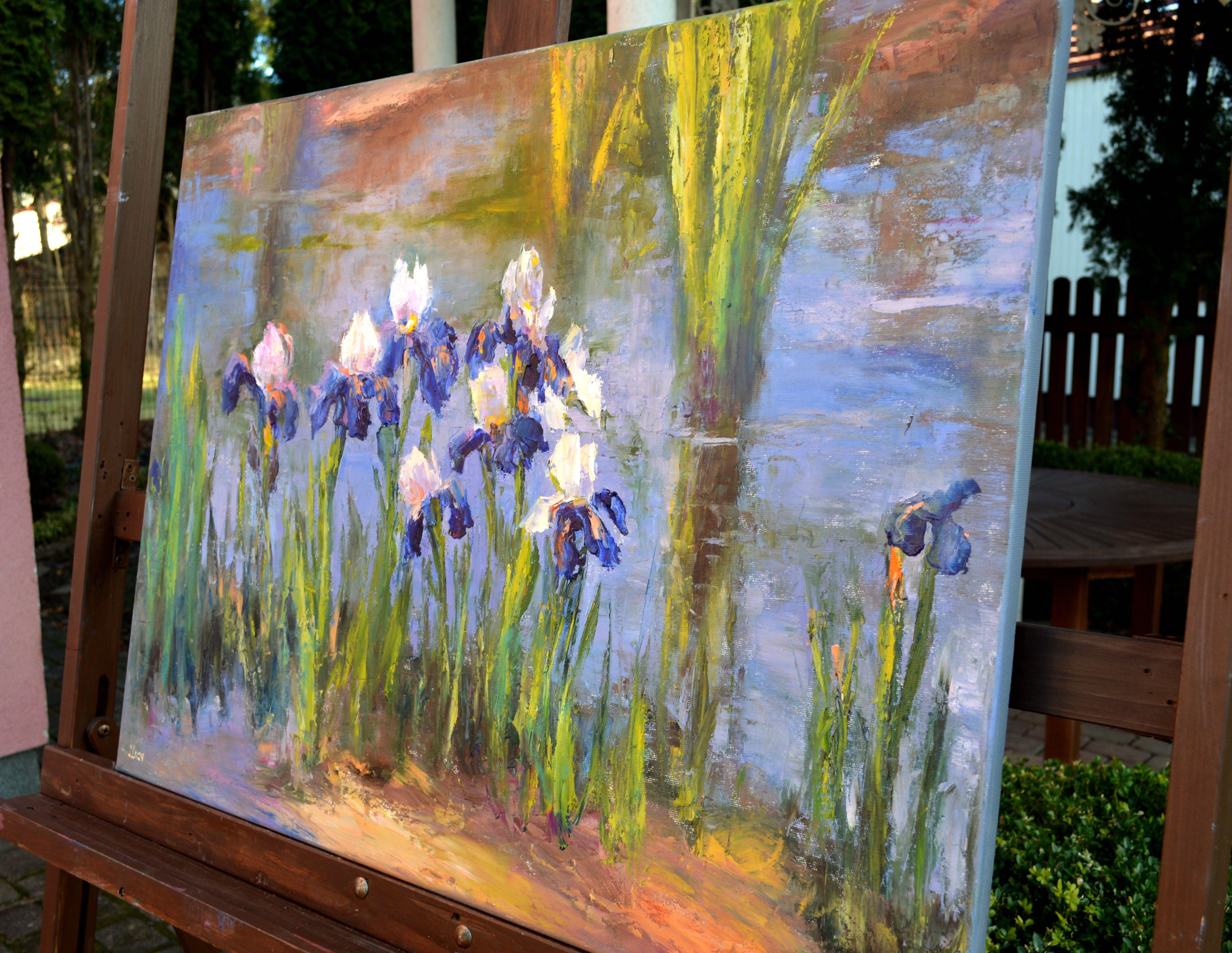 Pond with beautiful irises 60Х80 oil on canvas For Sale 8