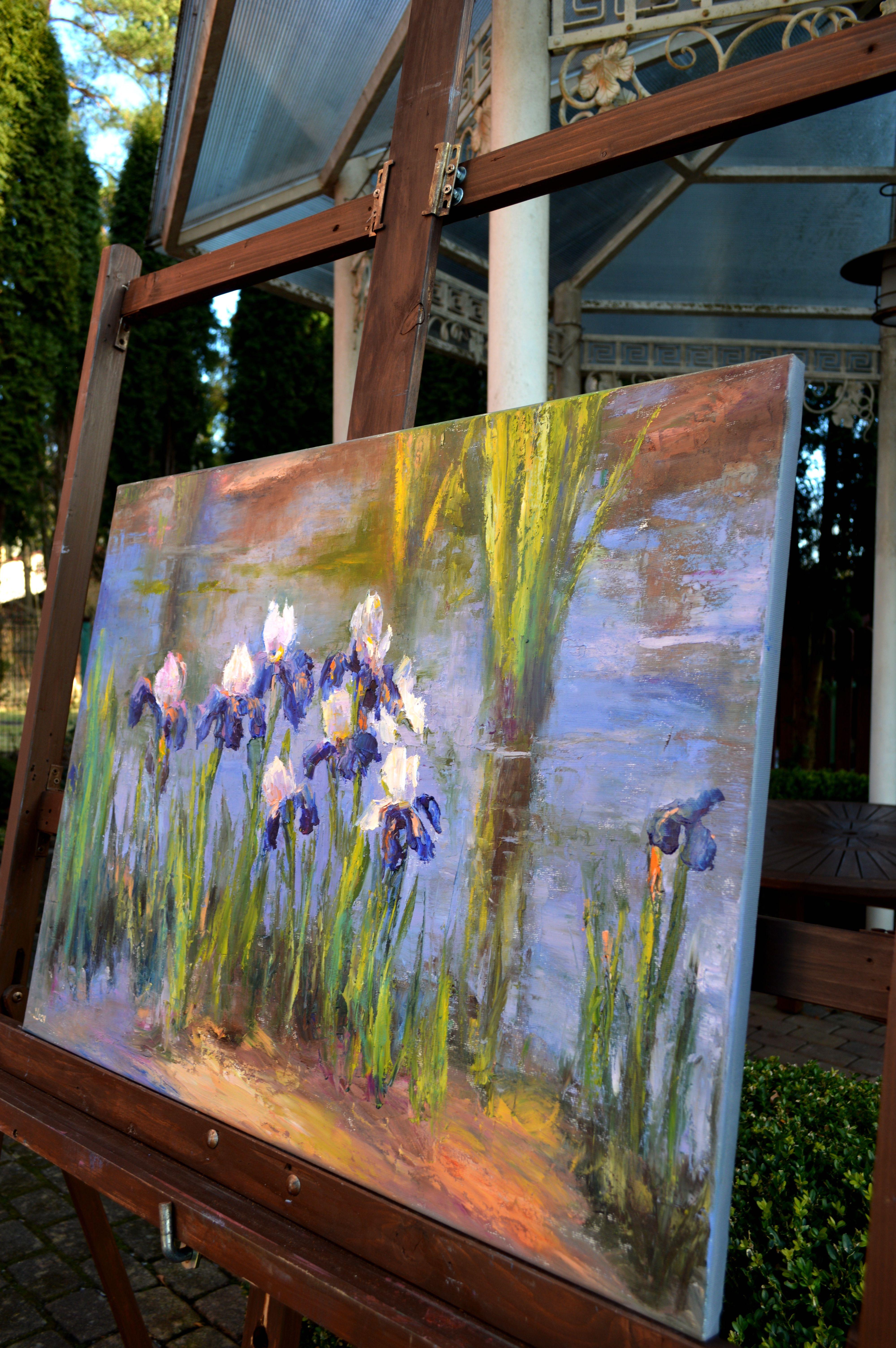 Pond with beautiful irises 60Х80 oil on canvas For Sale 10