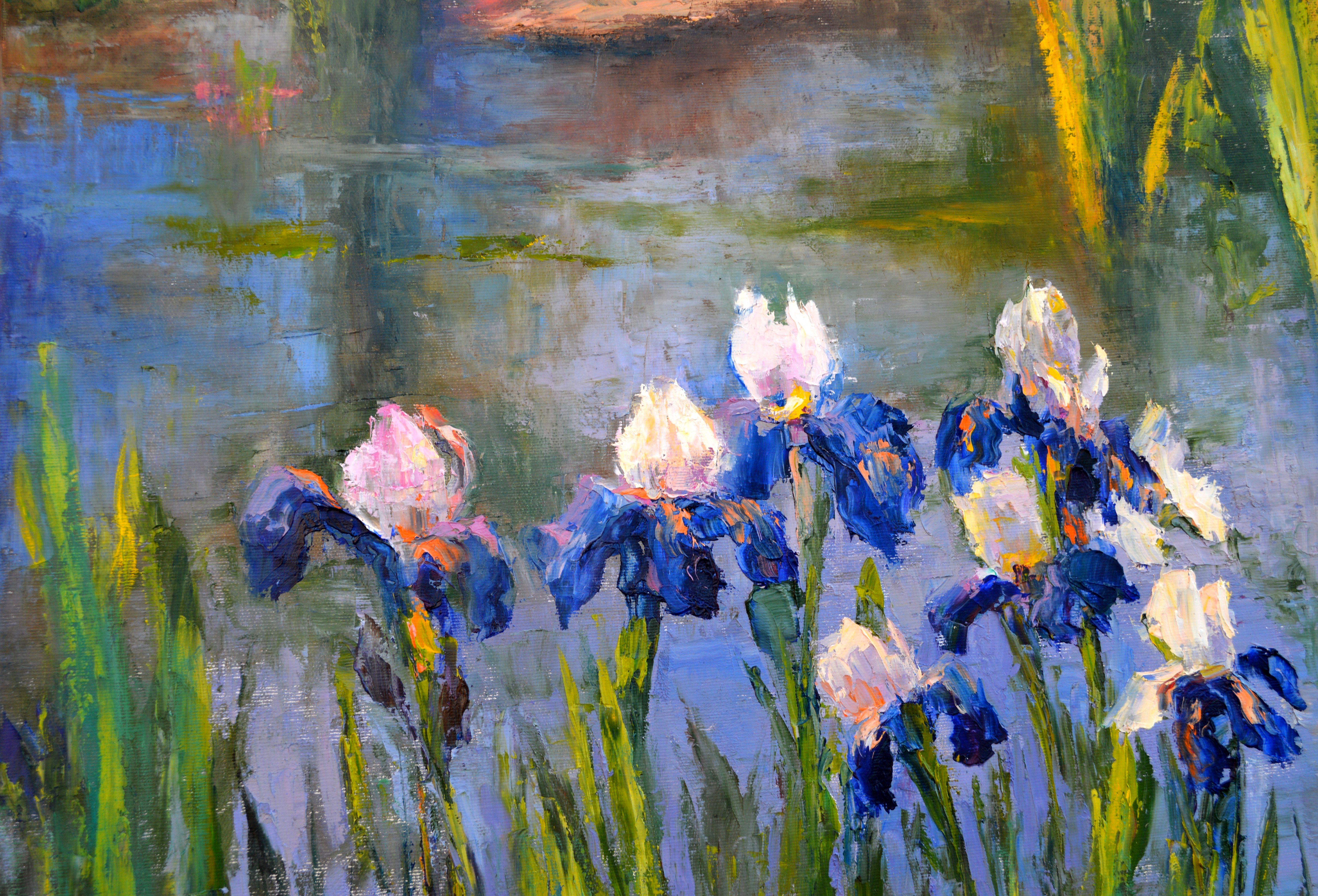 Pond with beautiful irises 60Х80 oil on canvas For Sale 12