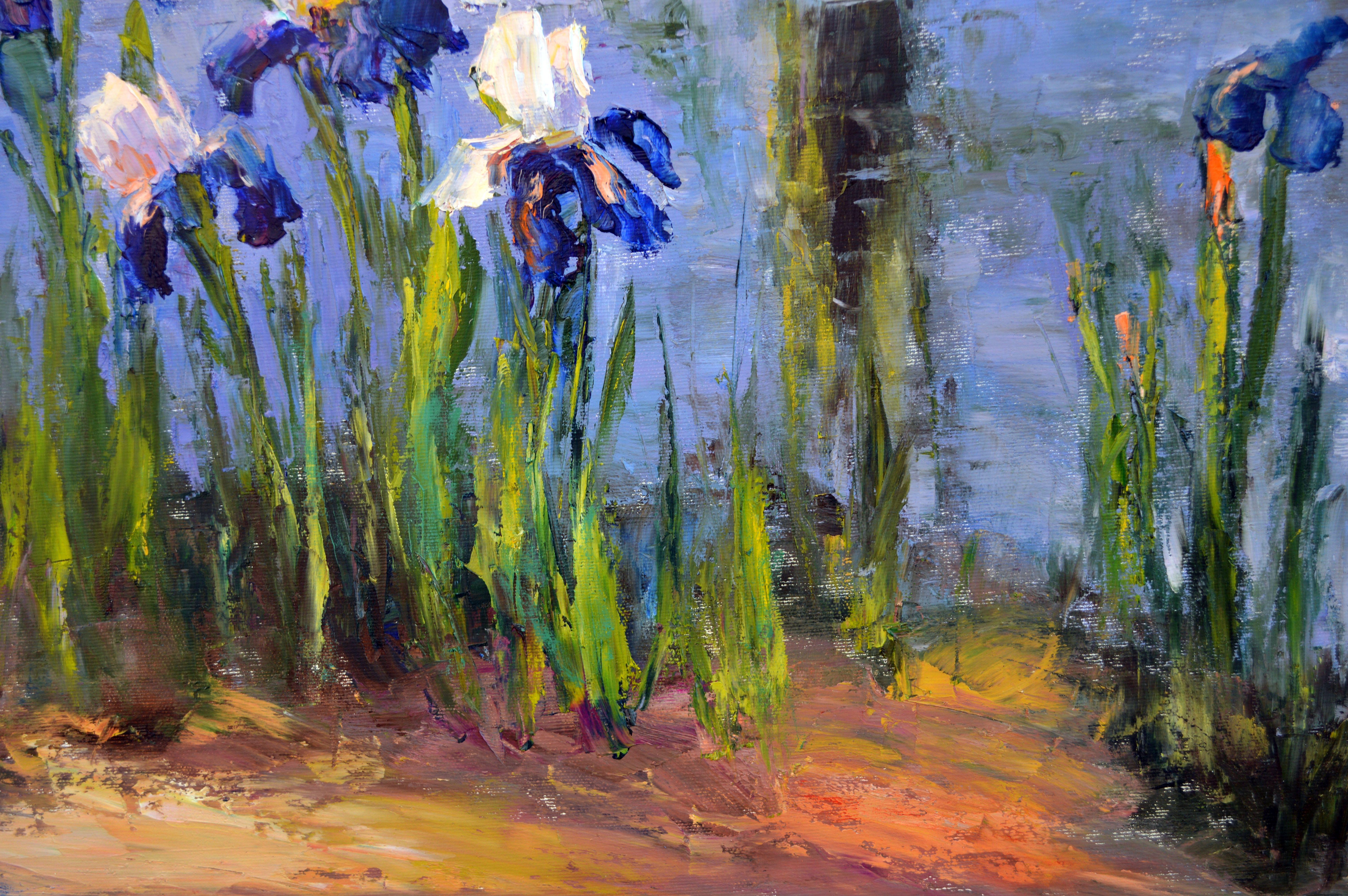 Pond with beautiful irises 60Х80 oil on canvas For Sale 13