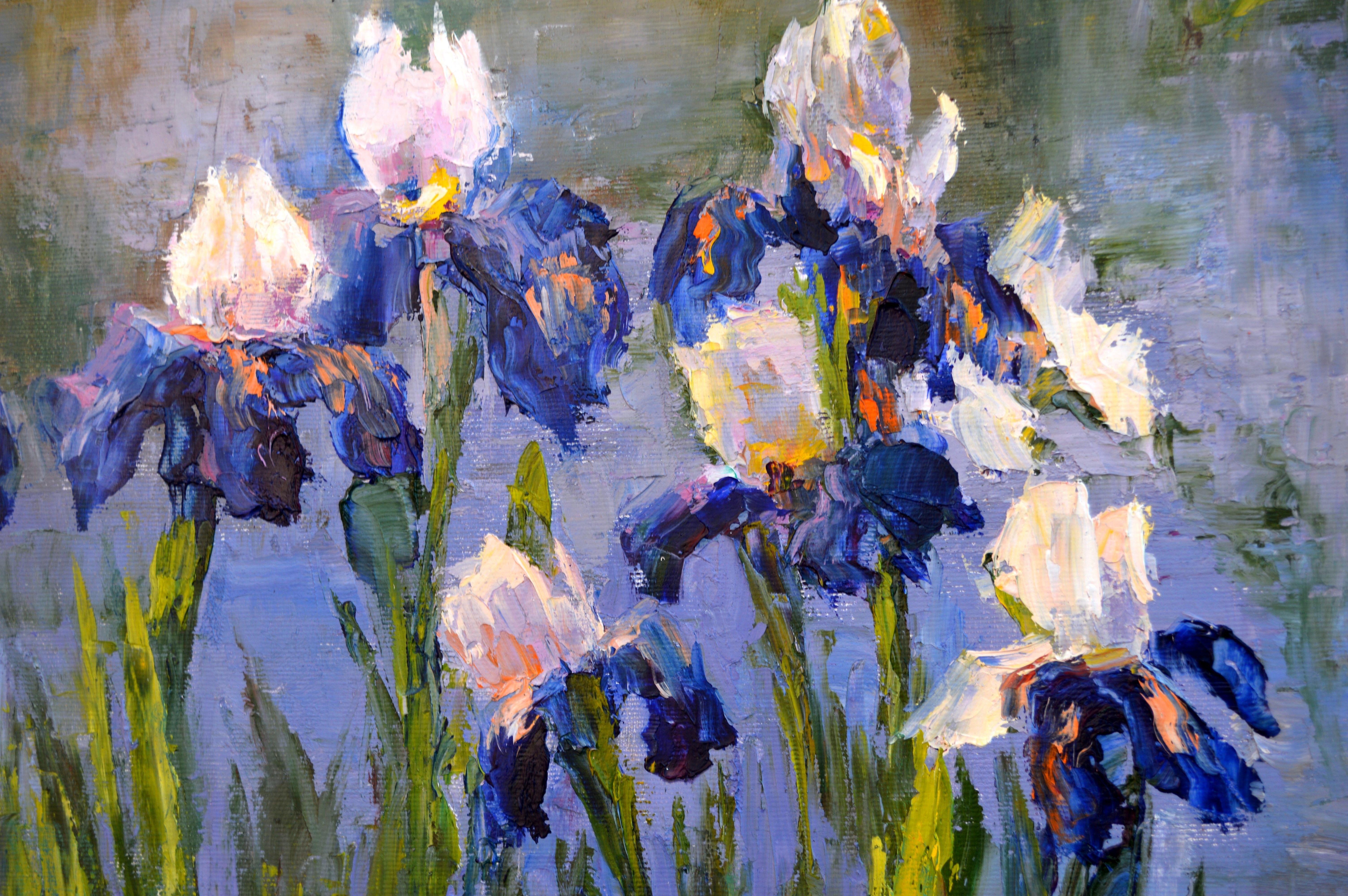 Pond with beautiful irises 60Х80 oil on canvas For Sale 14