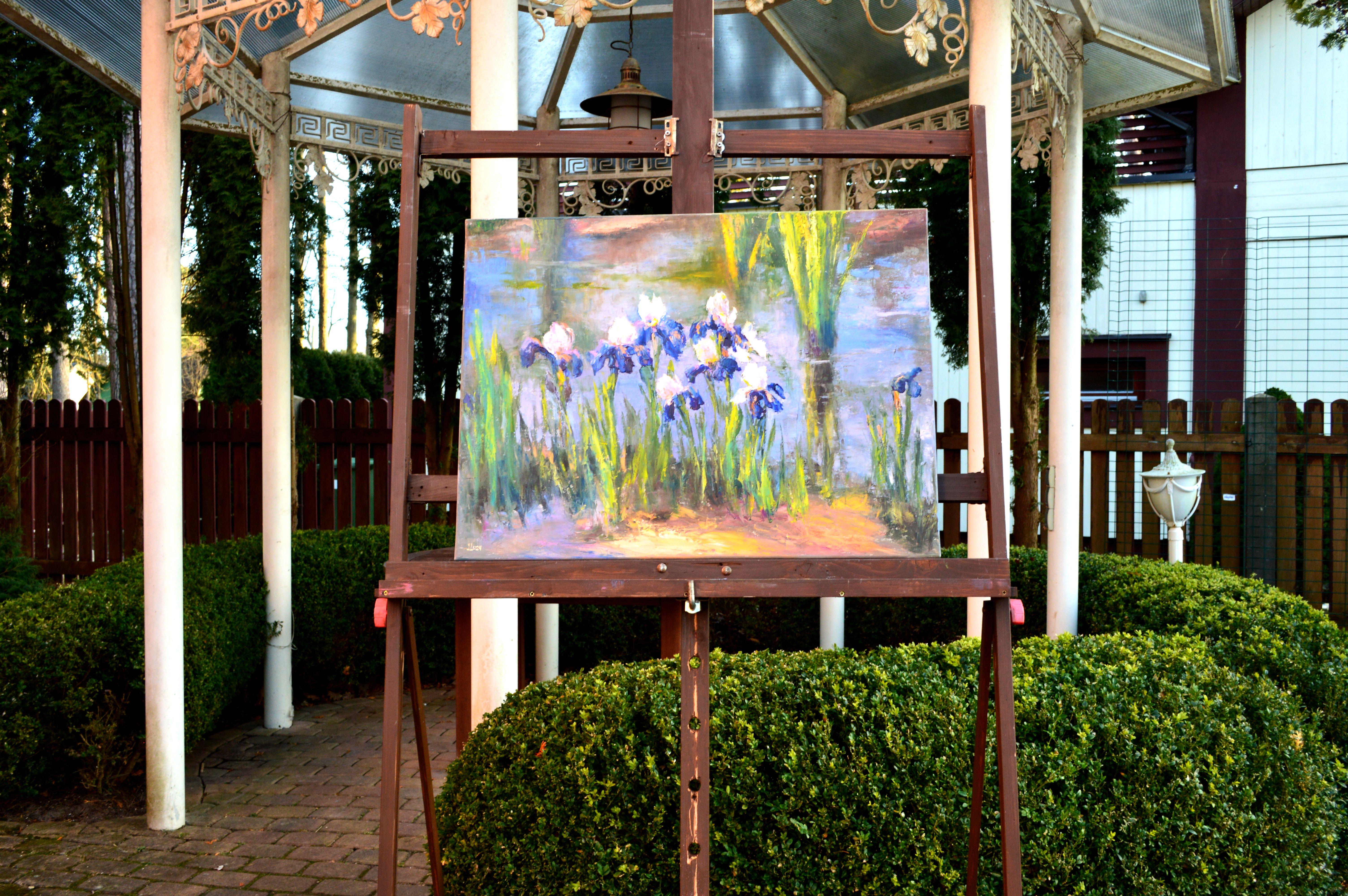 Teich mit schönen Schwertlilien 60Х80 Öl auf Leinwand – Painting von Elena Lukina