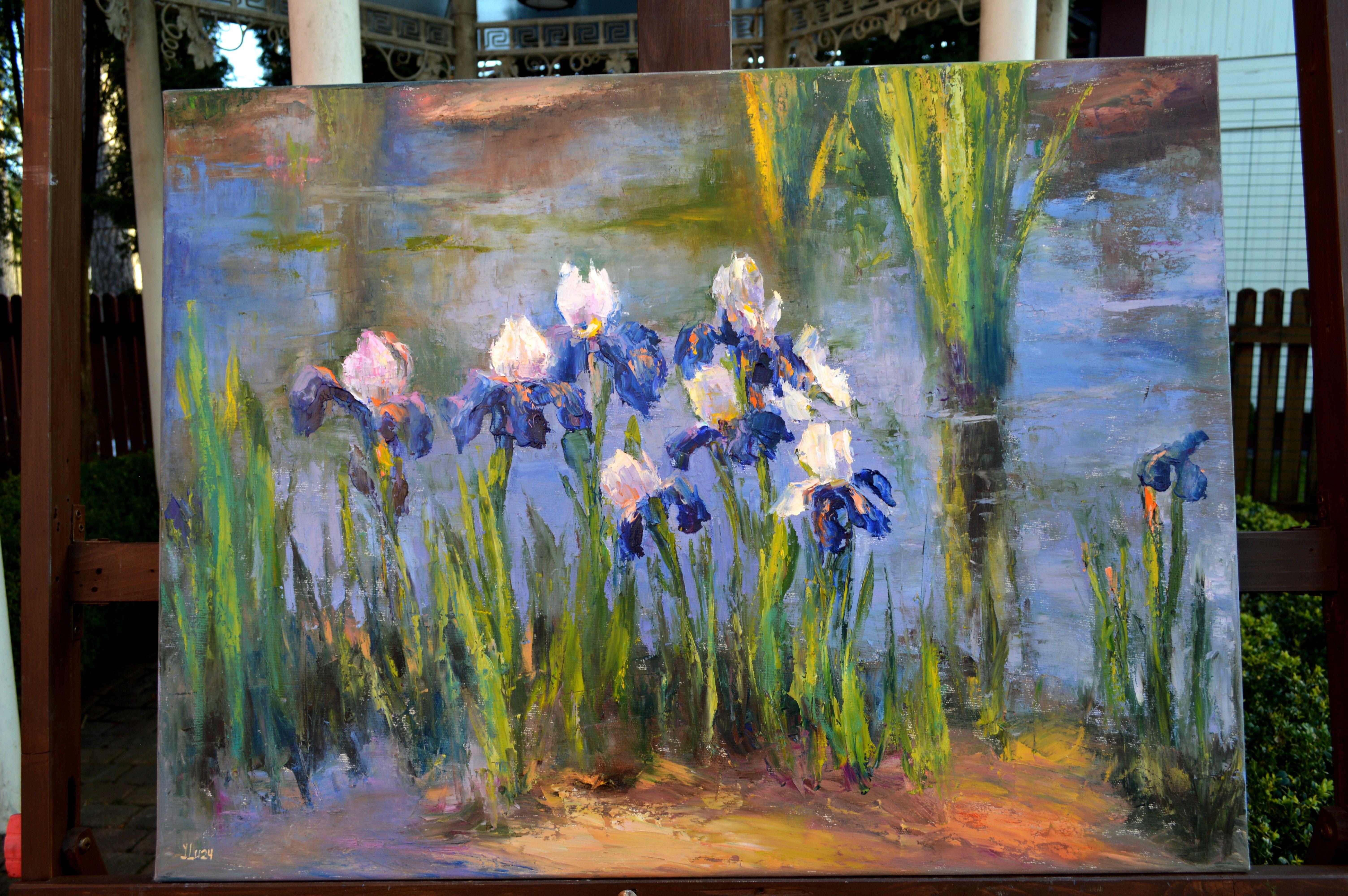 Pond with beautiful irises 60Х80 oil on canvas For Sale 2