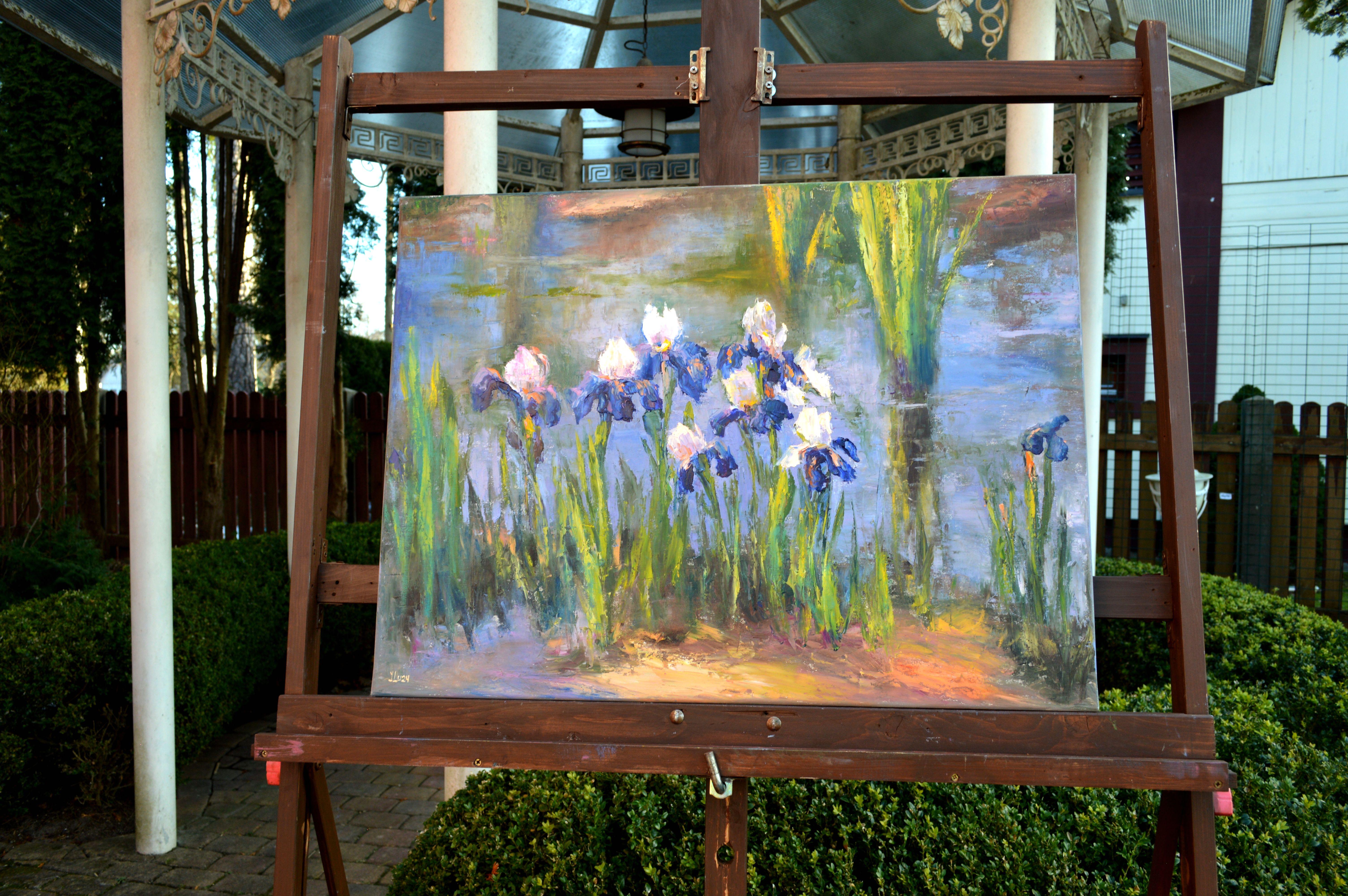 Pond with beautiful irises 60Х80 oil on canvas For Sale 3