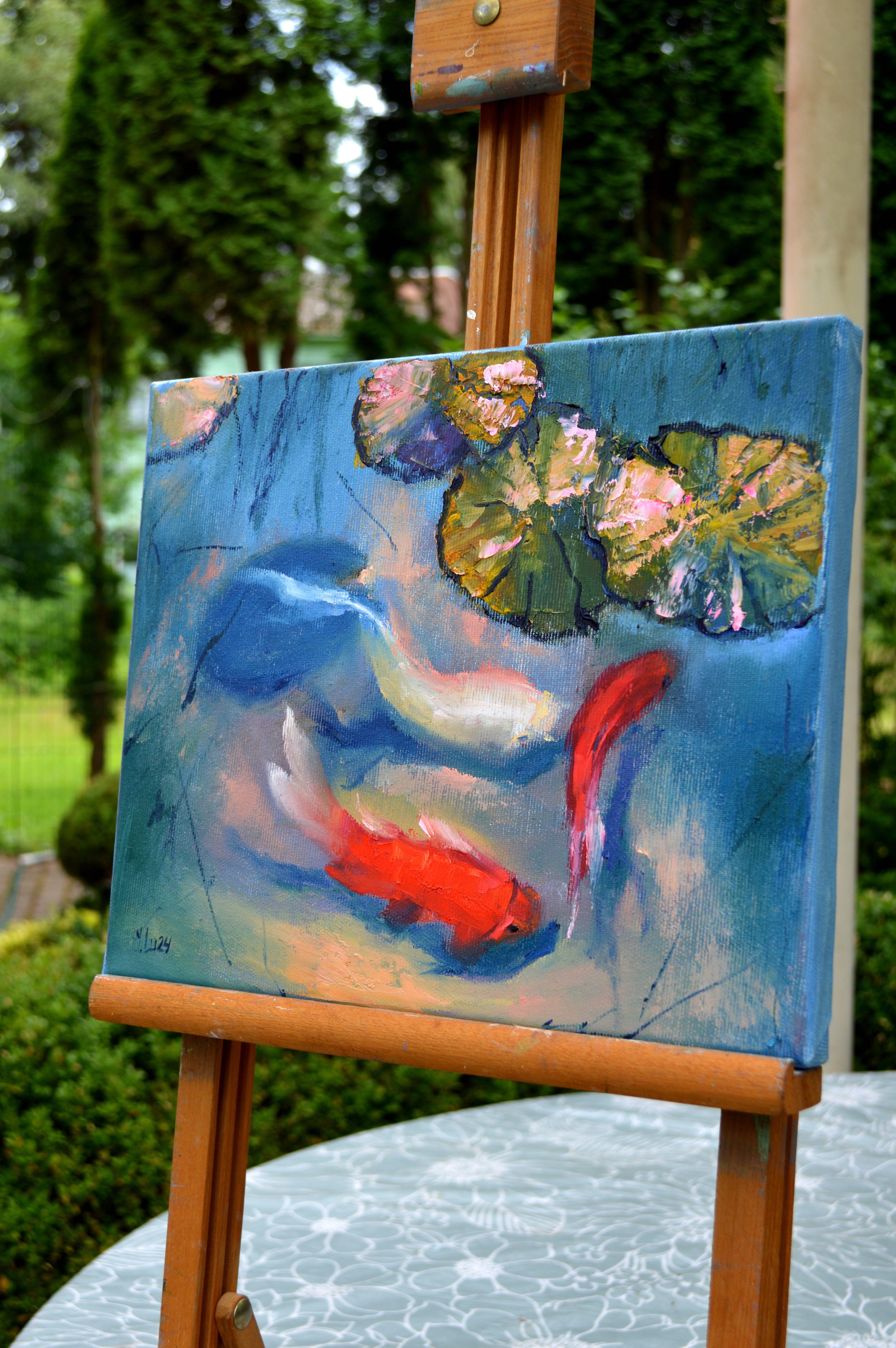 Estanque con peces - Animal Painting Azul de Elena Lukina