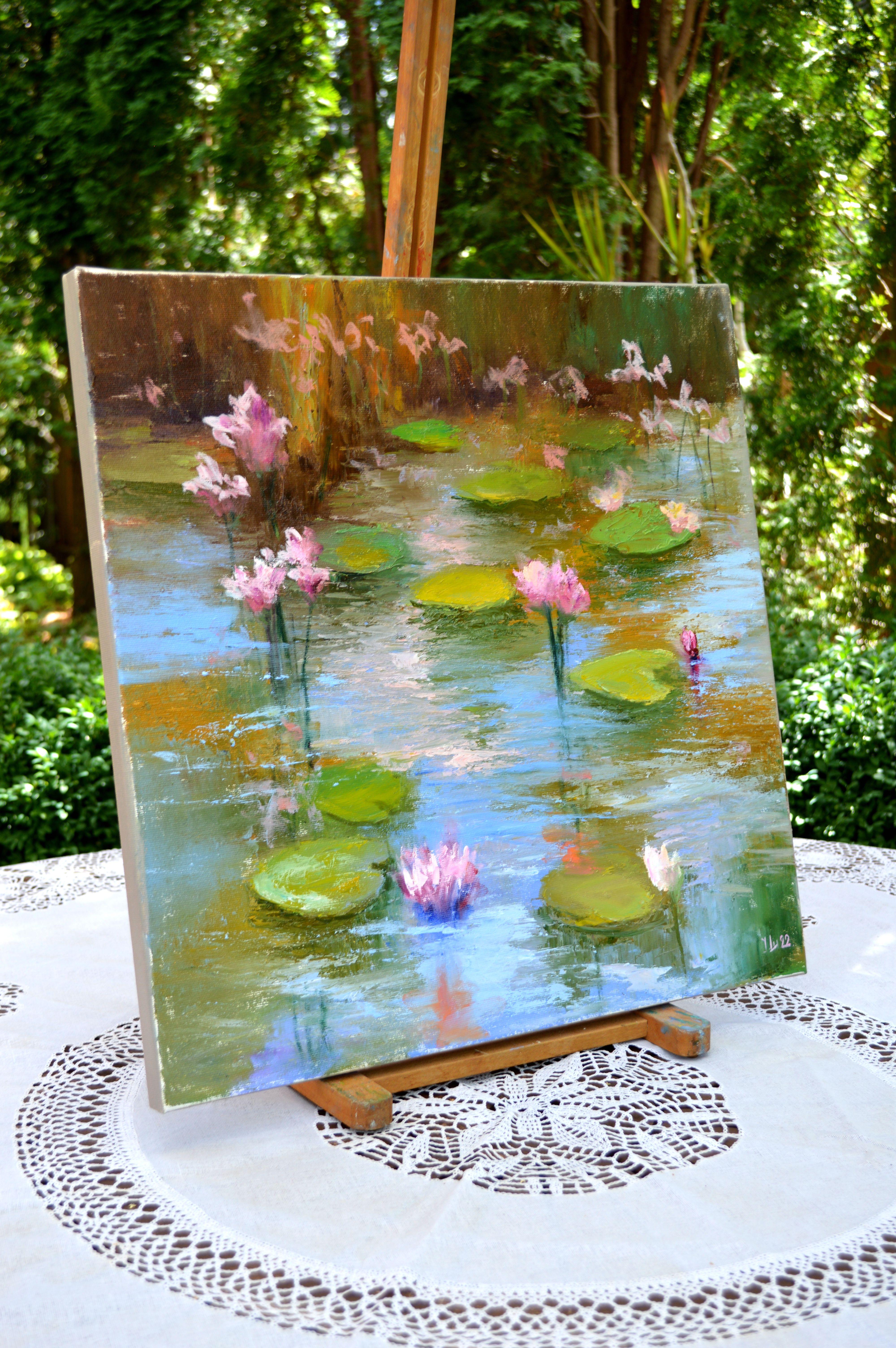 Pond with pink lilies For Sale 6