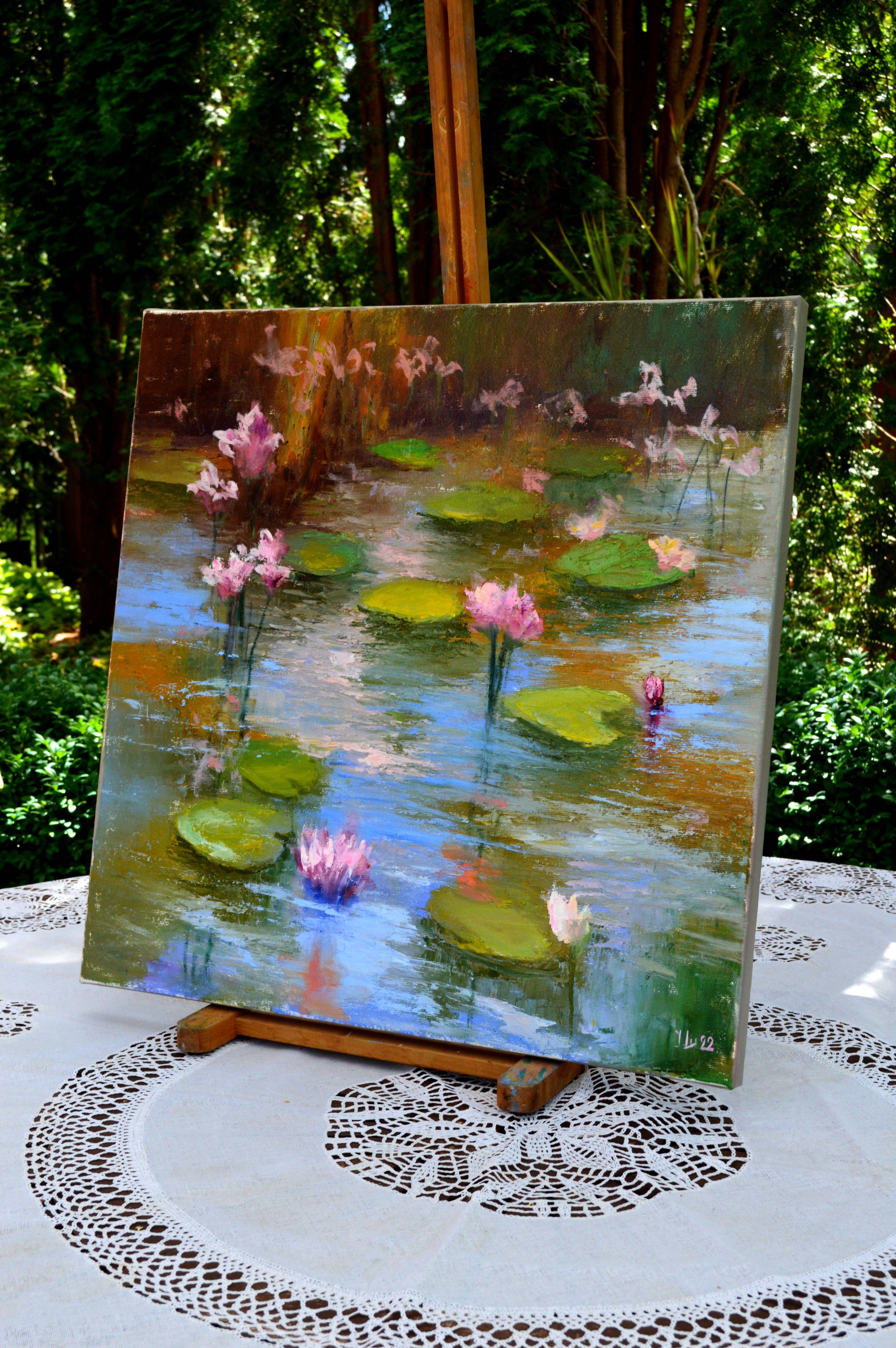 Pond with pink lilies For Sale 7