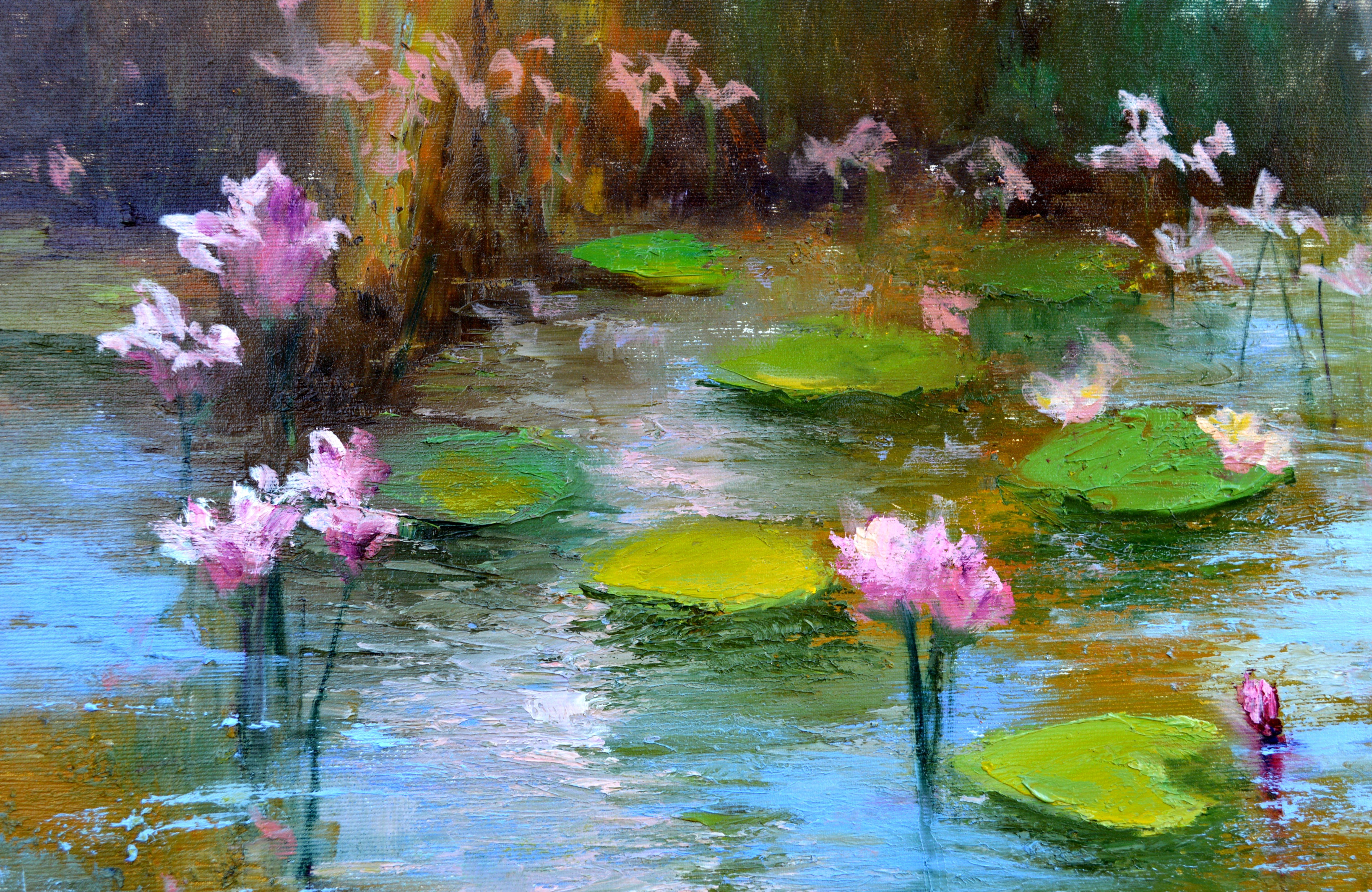 Pond with pink lilies For Sale 8