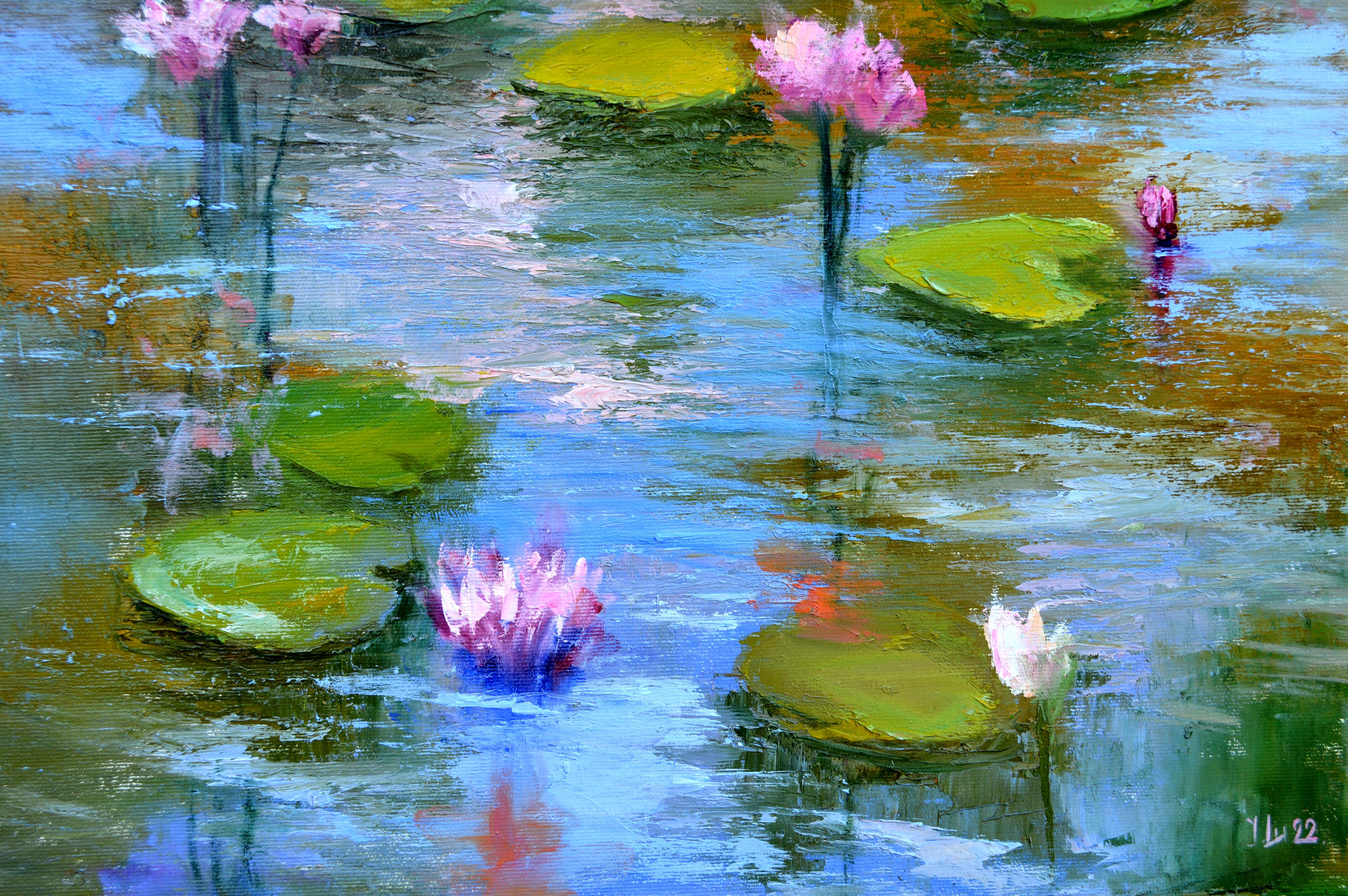 Pond with pink lilies For Sale 9