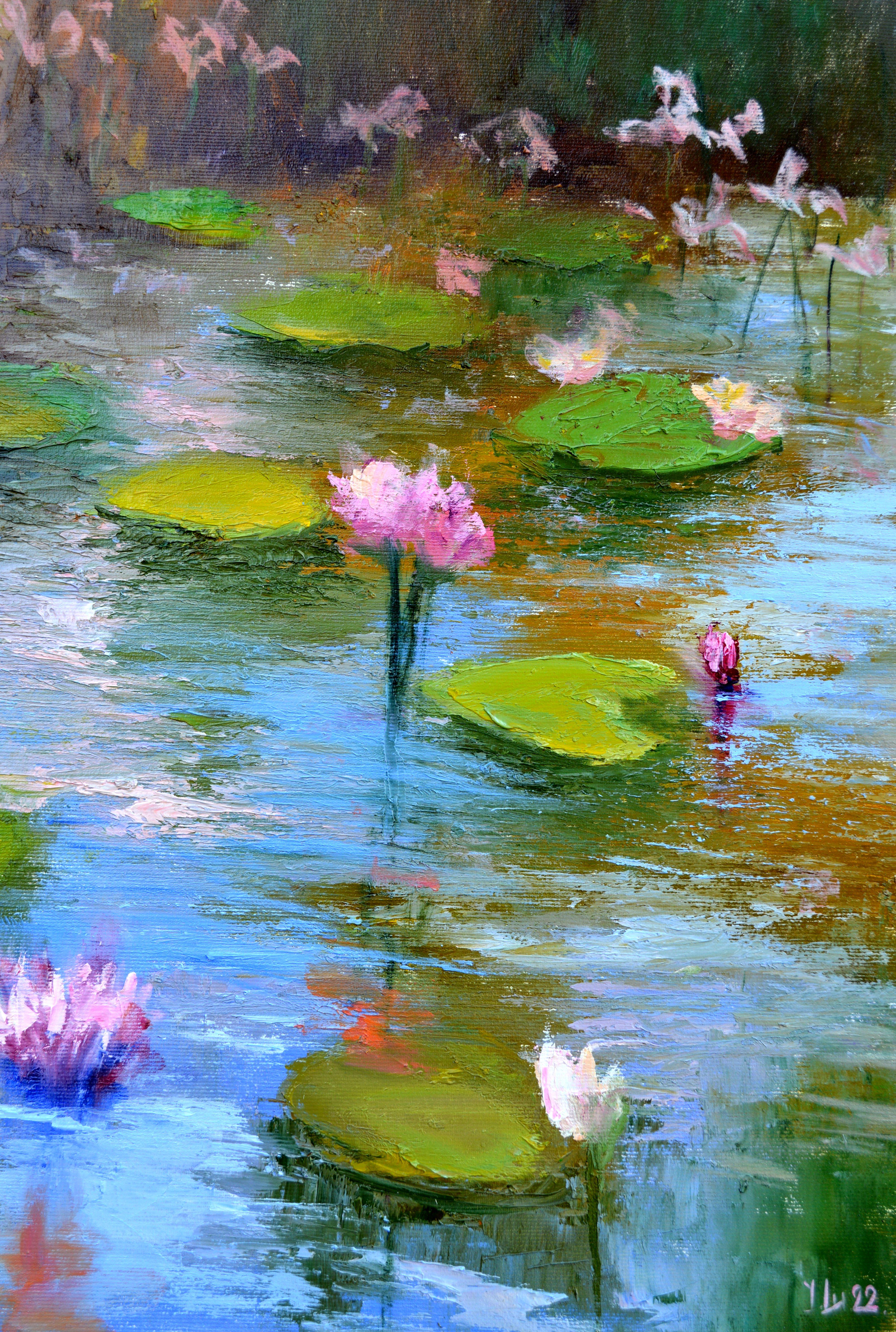 Pond with pink lilies For Sale 10