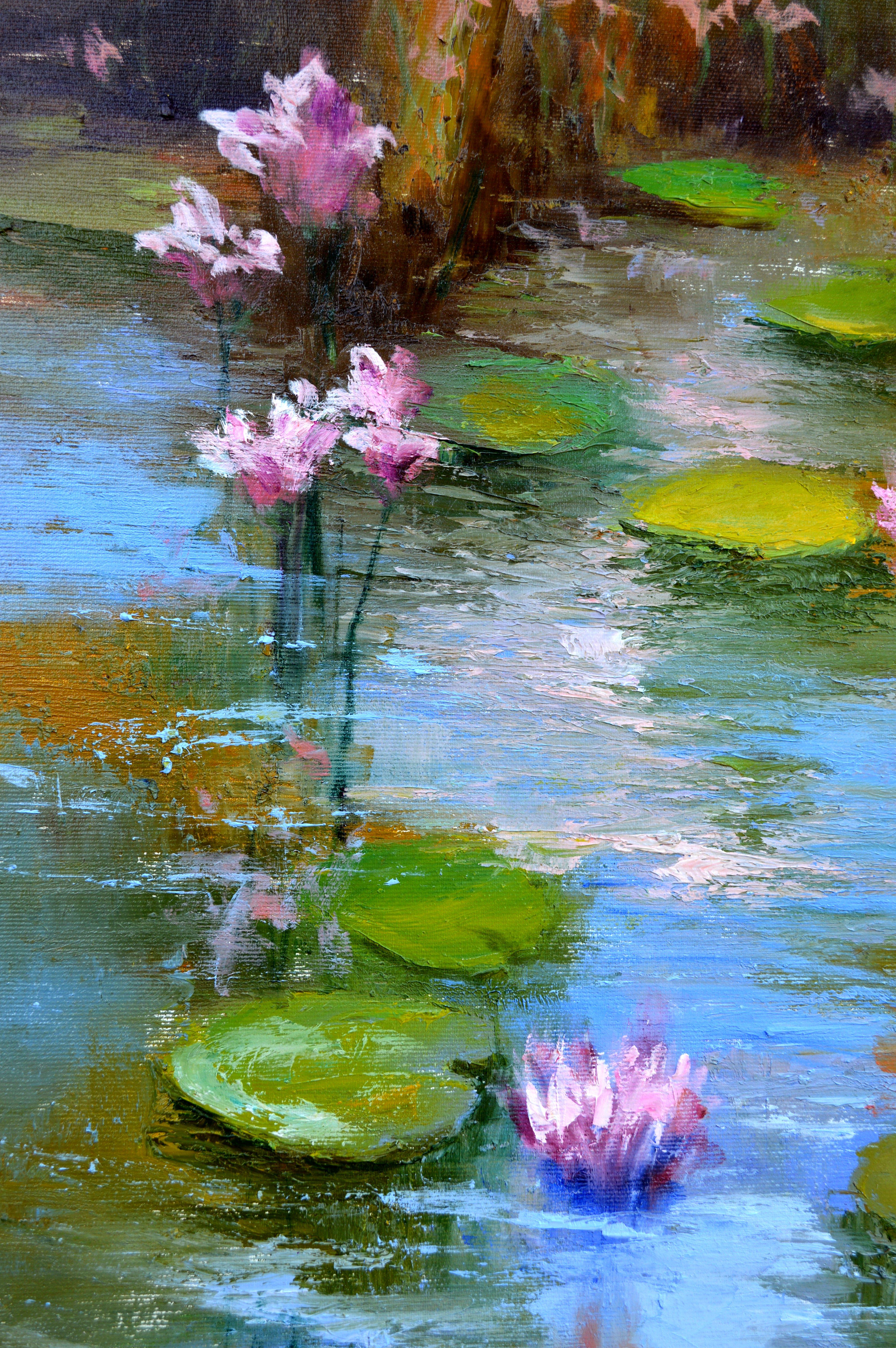 Pond with pink lilies For Sale 11