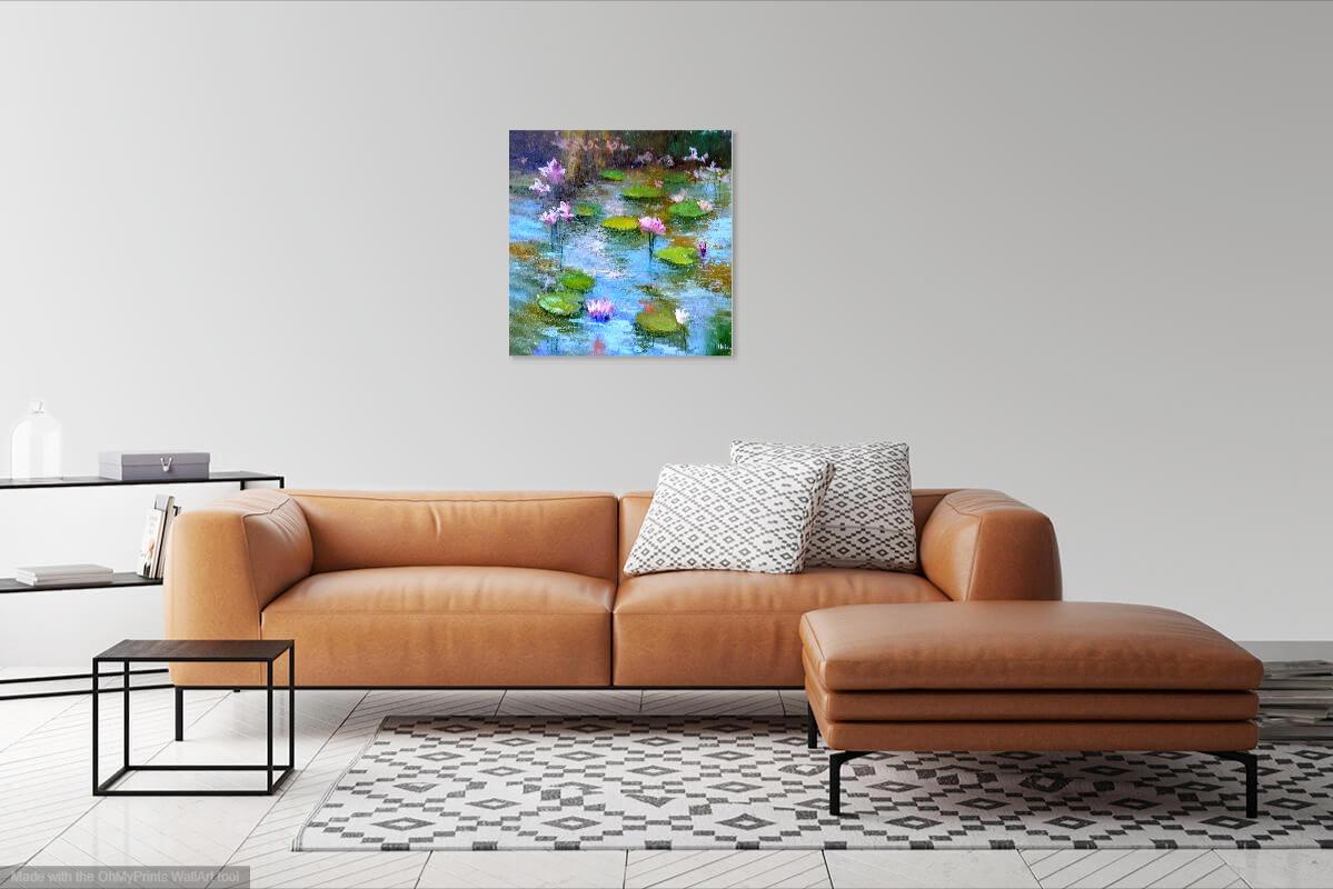 Pond with pink lilies For Sale 12