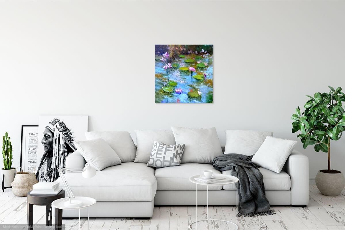 Pond with pink lilies For Sale 13