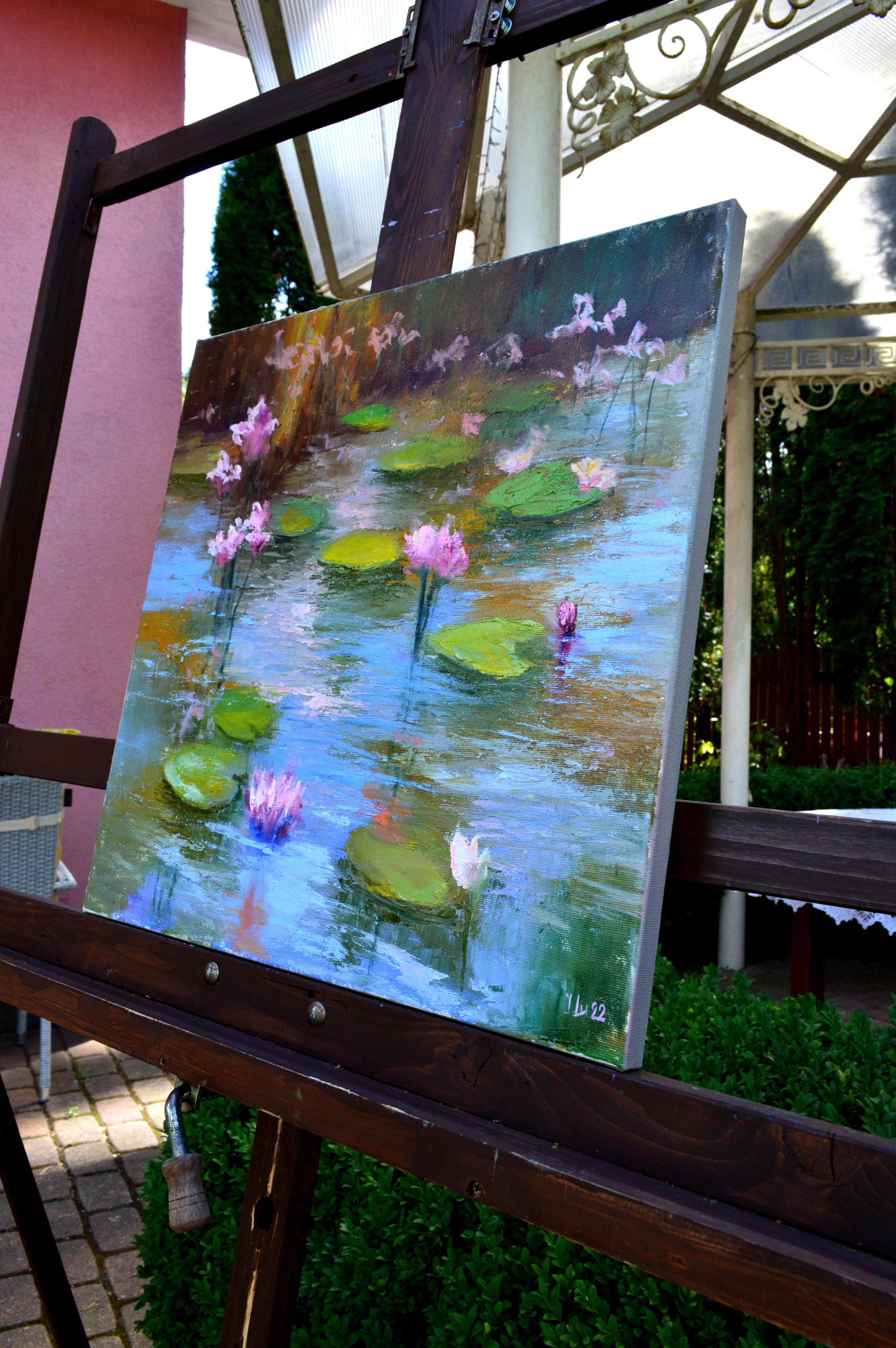 In crafting this painting, I sought to capture the tranquility and ephemeral beauty of nature. Each brushstroke is a tender embrace of the lilies' delicate dance on the water's reflective surface. This piece is a serene symphony in hues, a moment of