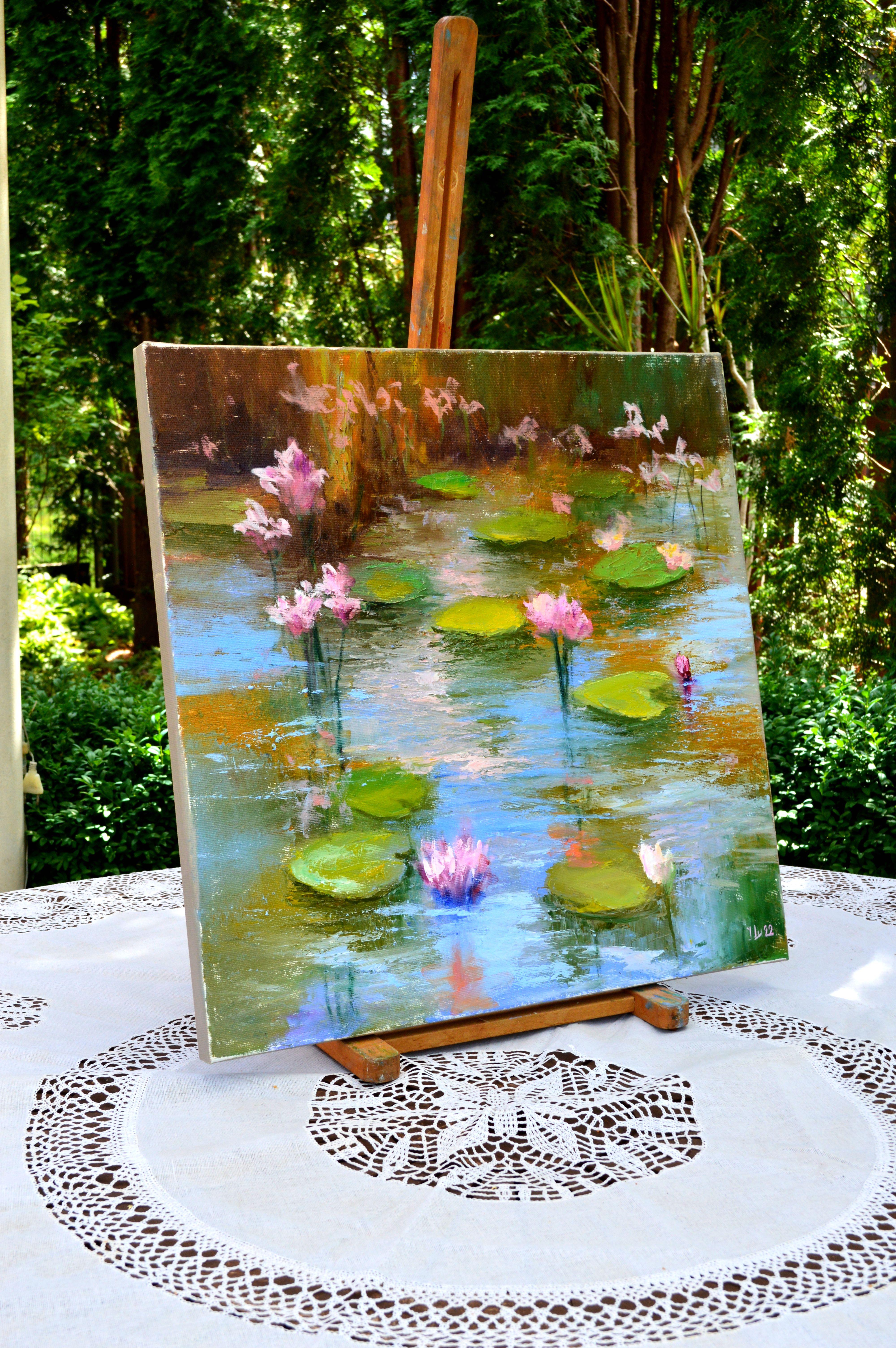 Pond with pink lilies For Sale 2
