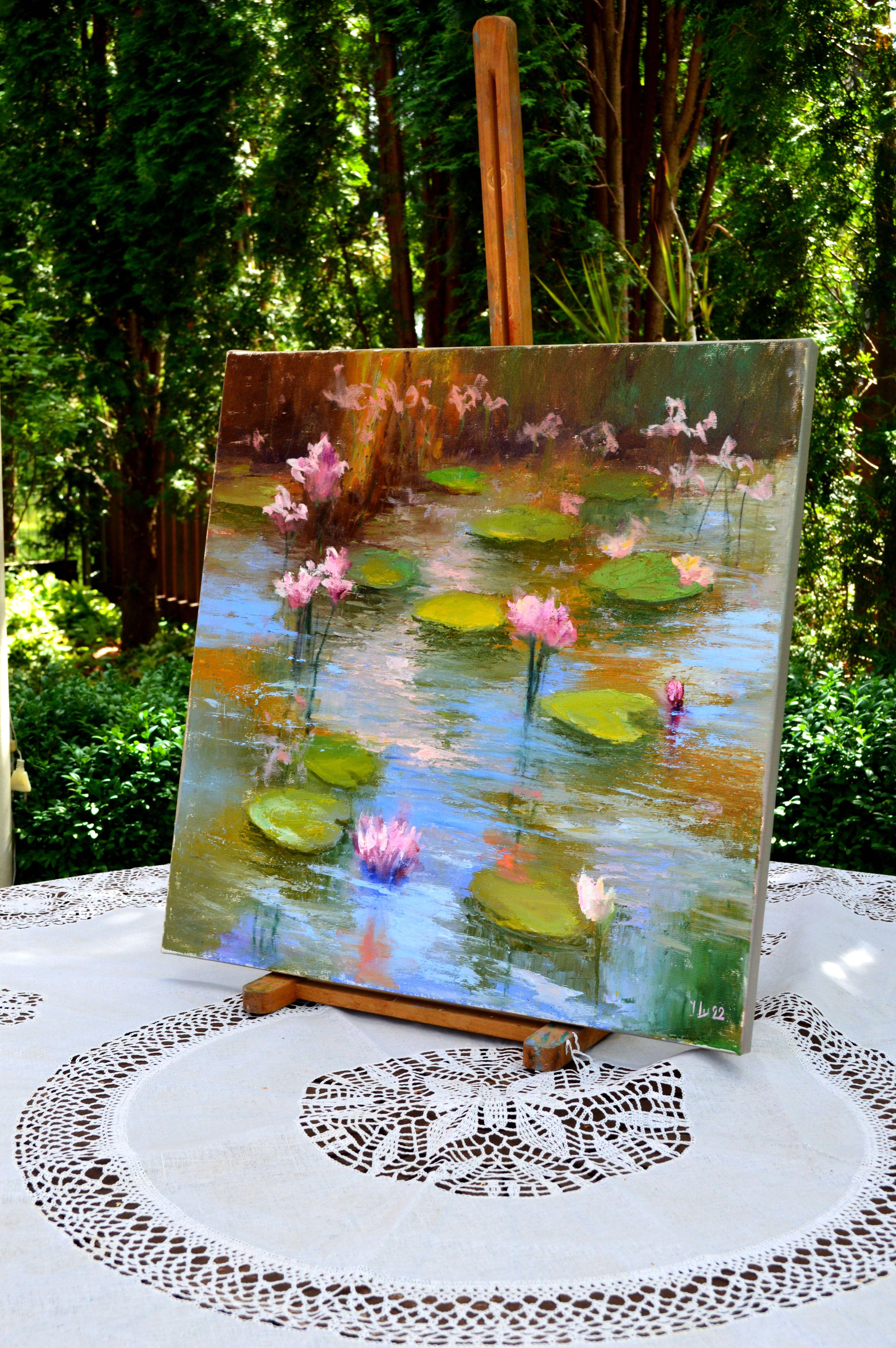 Pond with pink lilies For Sale 3