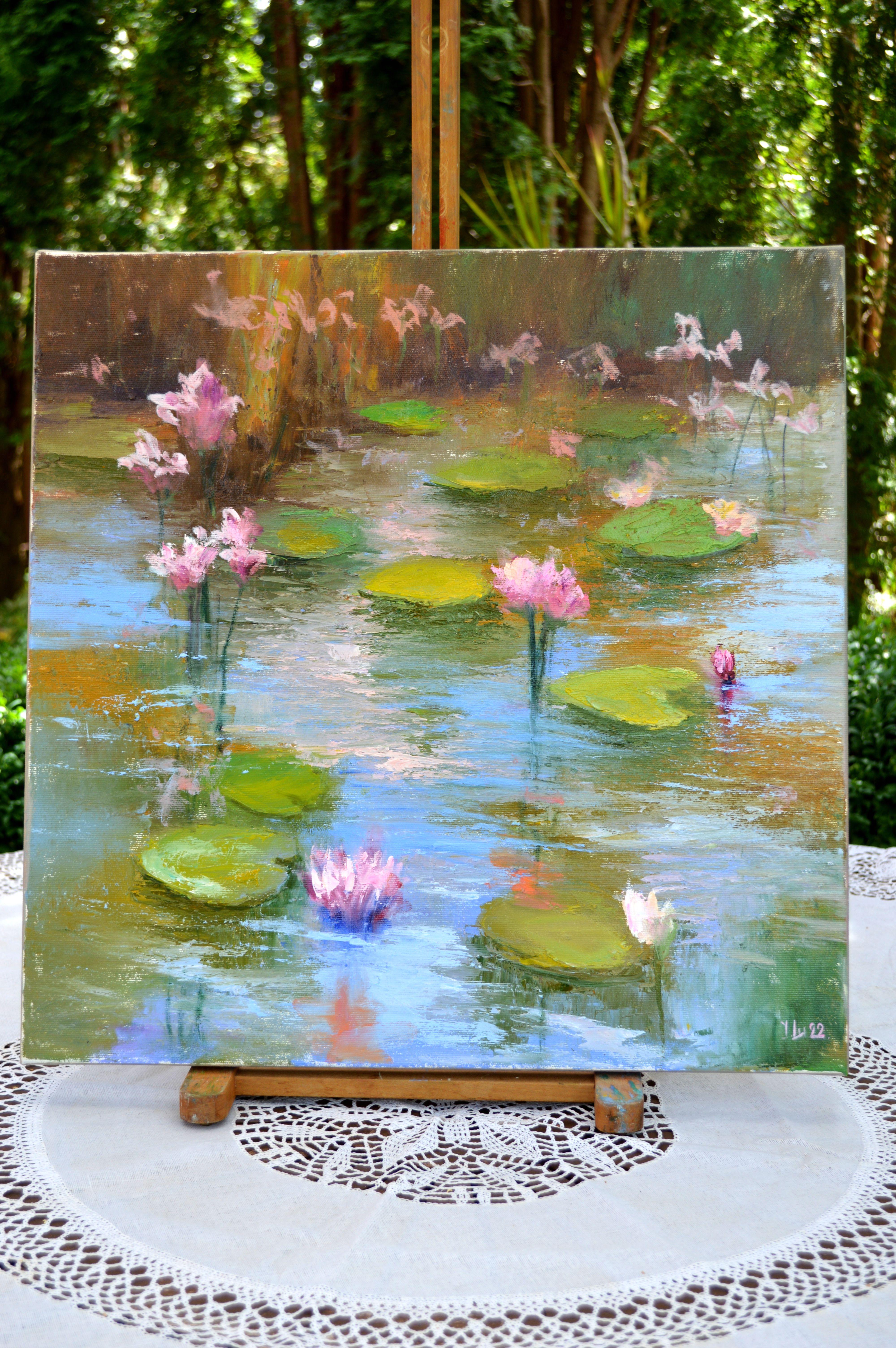 Pond with pink lilies For Sale 4