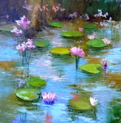 Stagno con gigli rosa