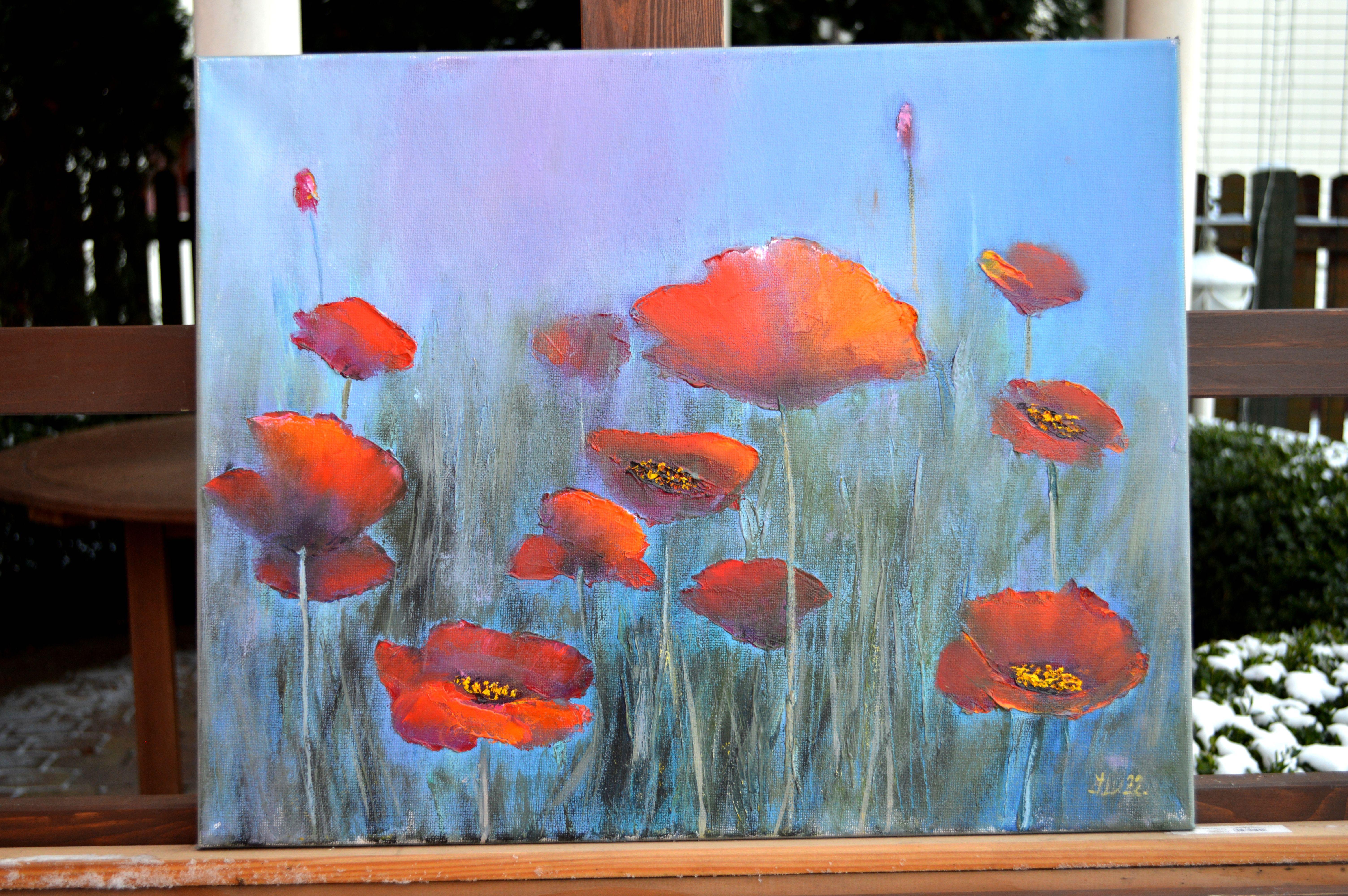 Poppies in the fog 40X50 oil, Valentine’s Day gifts art For Sale 7