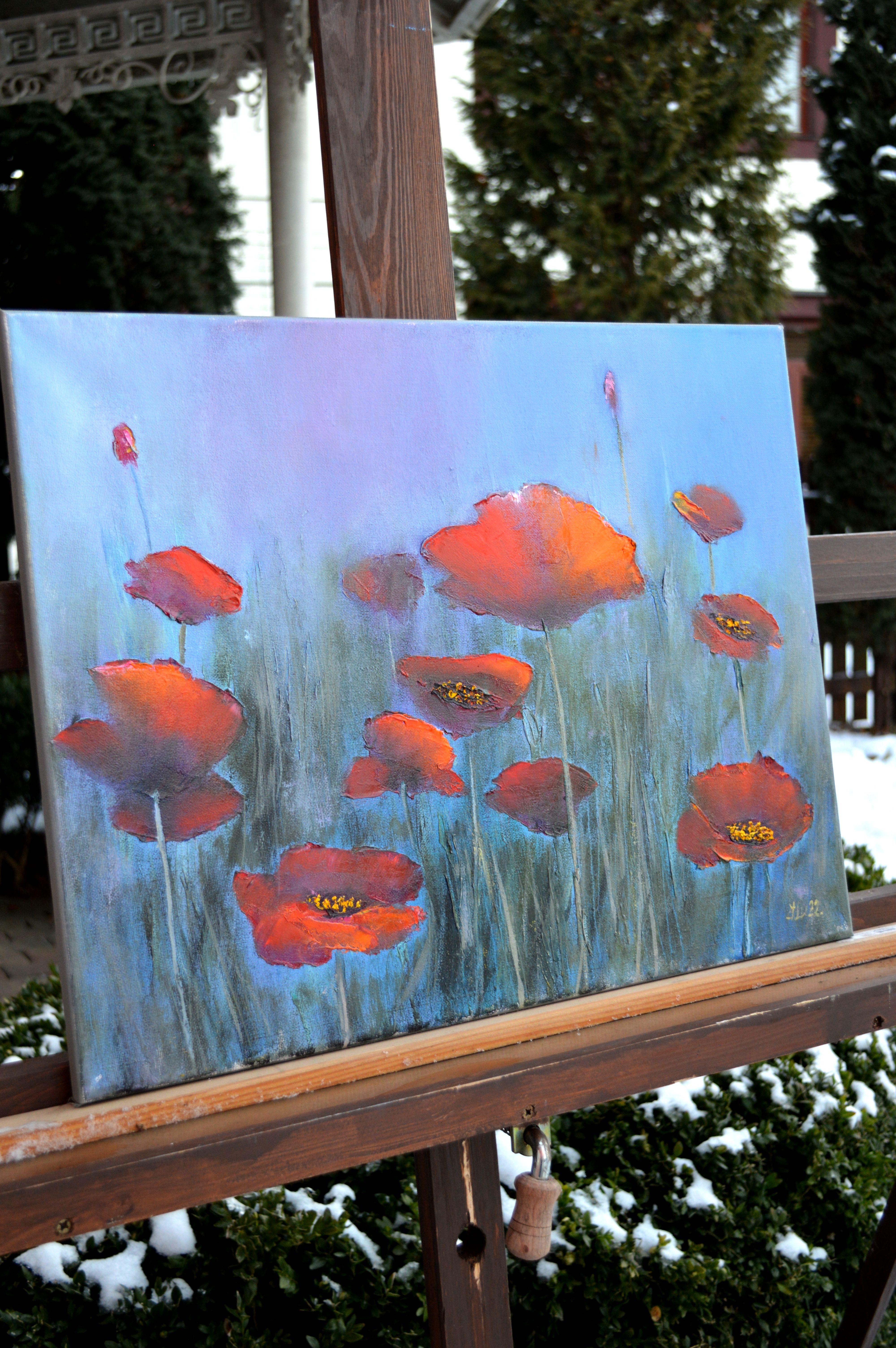 Poppies in the fog 40X50 oil, Valentine’s Day gifts art For Sale 1