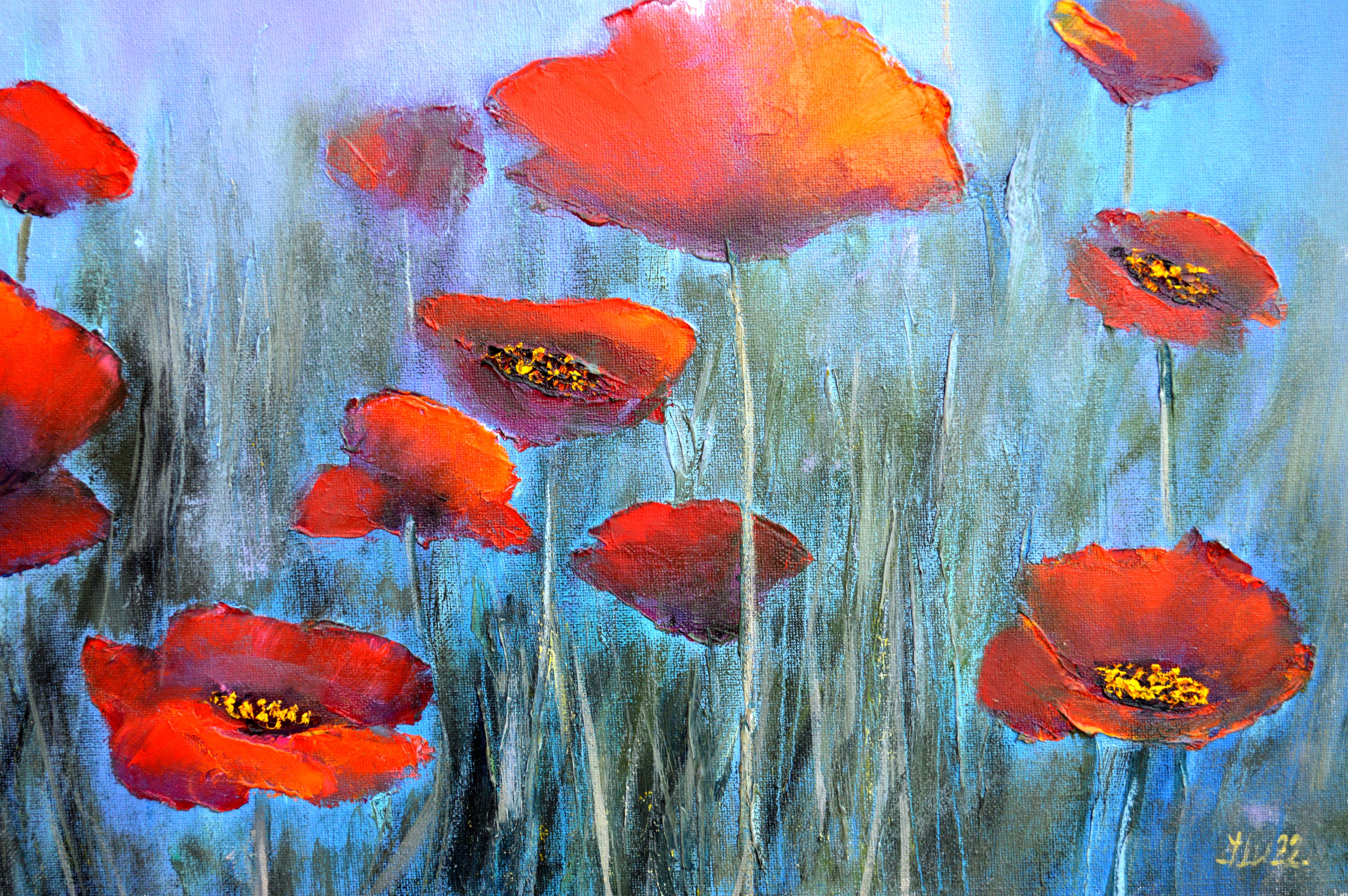 Poppies in the fog 40X50 oil, Valentine’s Day gifts art For Sale 5