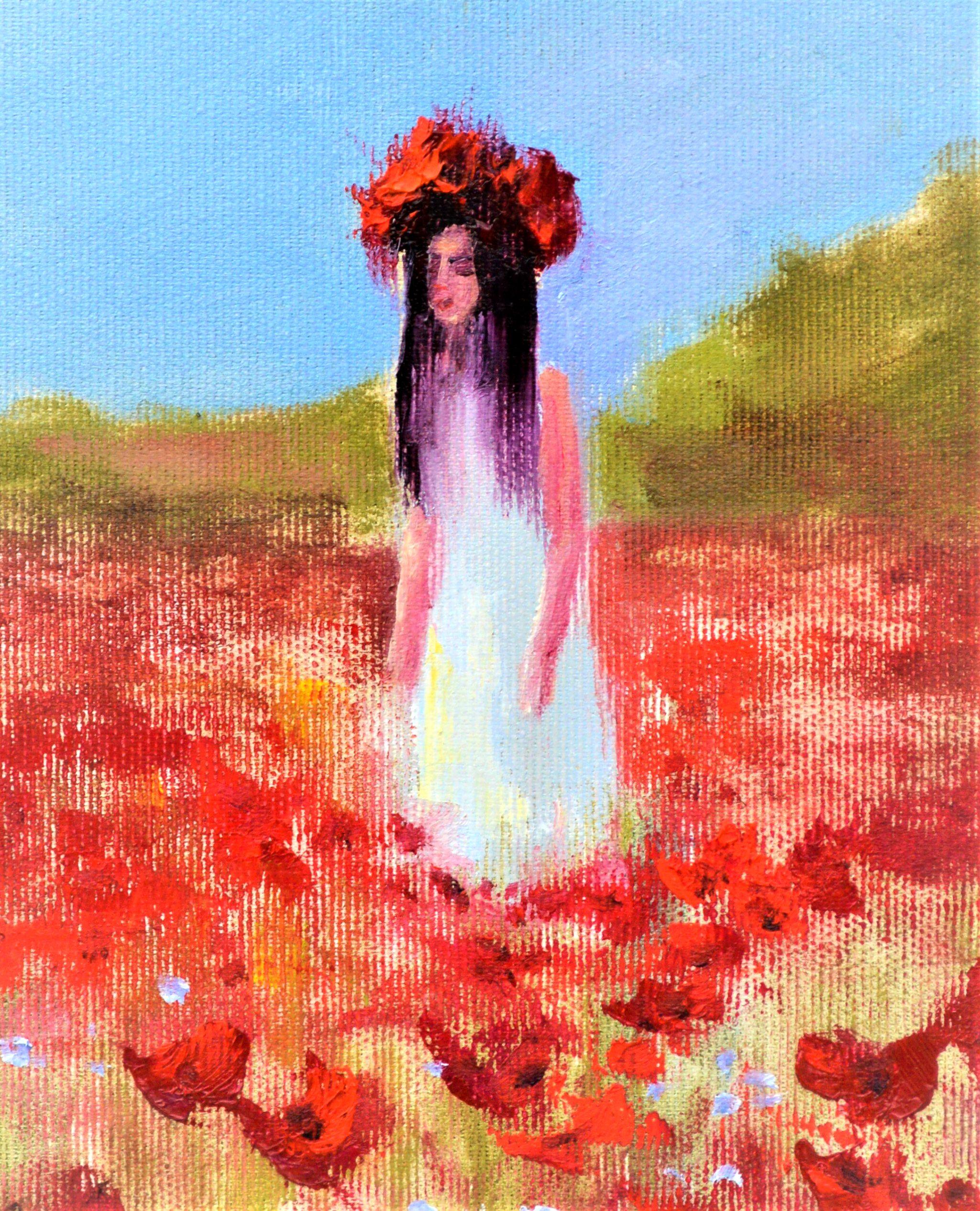 Poppy Fairy 24X30 oil, Valentine’s Day gifts art - Expressionist Painting by Elena Lukina