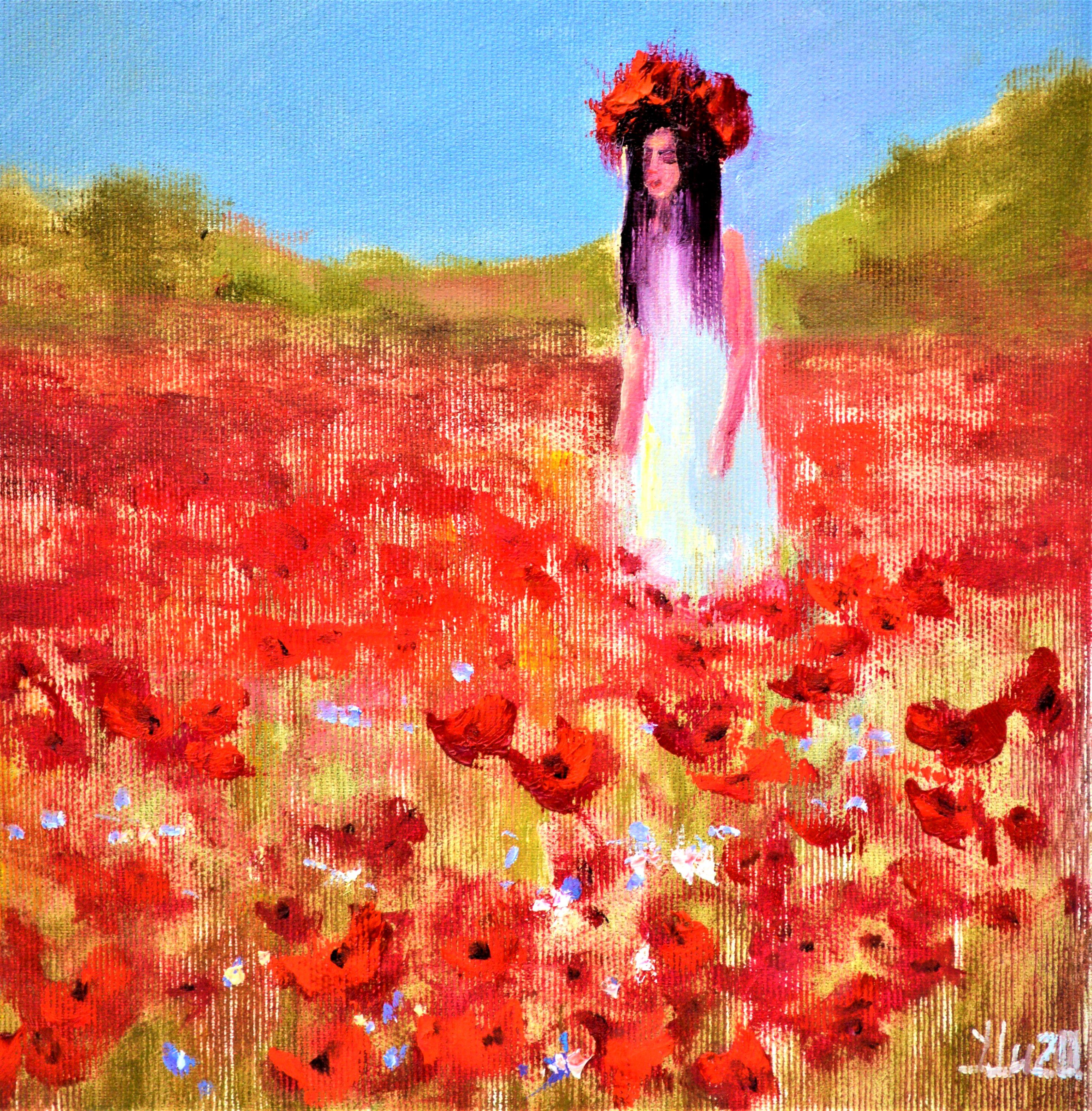 In this oil painting, I immersed myself in the essence of nature's whimsy, capturing a figure enveloped by a sea of poppies. Inspired by expressionism and impressionism, I used bold strokes and vivid hues to evoke a dreamlike state. The painting
