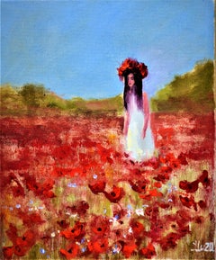 Poppy Fairy. Original impasto Miniature Figurative Oil Art