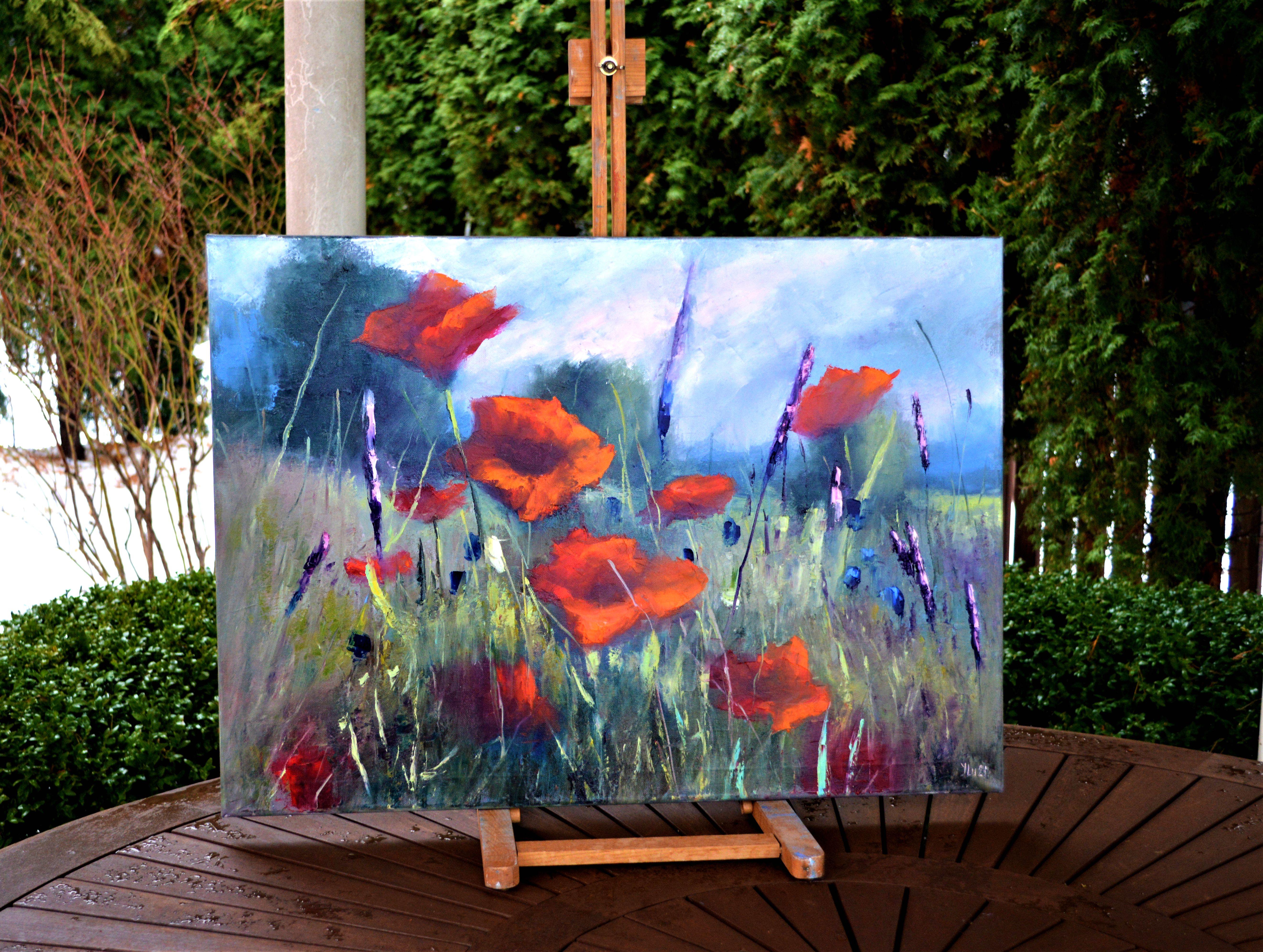 Poppy meadow 50X70 - Expressionist Painting by Elena Lukina
