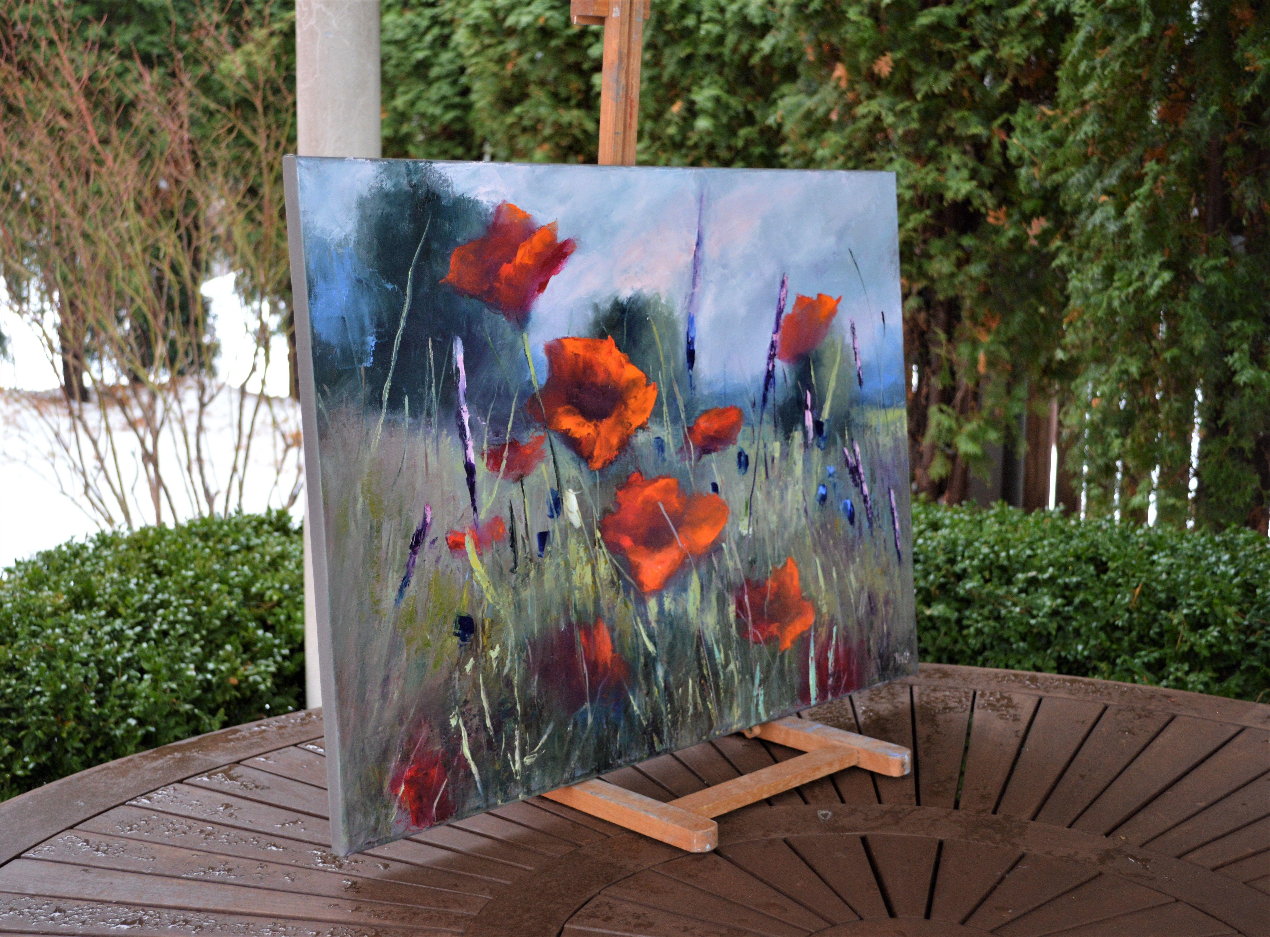 In this oil painting, I have captured the wild spirit of a meadow, brimming with vibrant poppies. My brushstrokes dance with expressionism and impressionism, while fine art techniques ground the work in realism. Every stroke is infused with