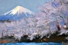Purple Twilight Over Fuji, Miniature Impressionistic Oil Painting, 21x30 cm