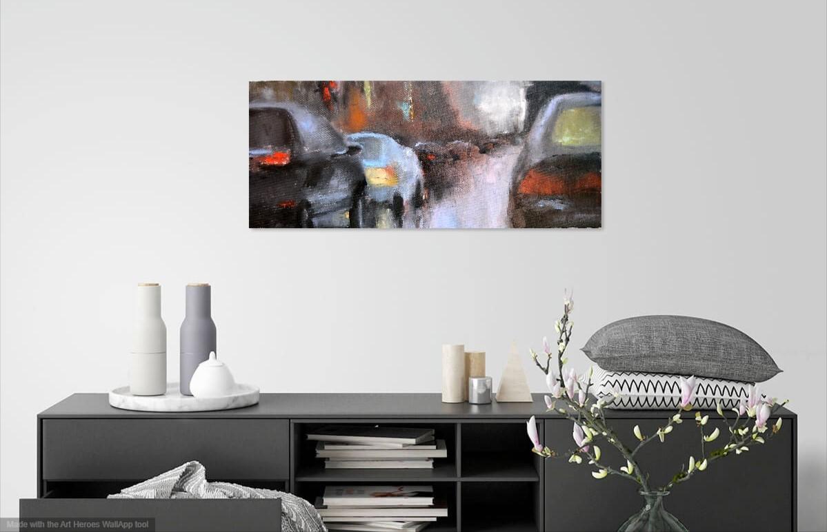 Regen in der Stadt (Expressionismus), Painting, von Elena Lukina