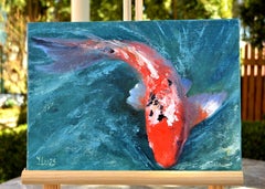 "Red Carp Reflection" (2025) – Original Oil on Canvas by Elena Lukina