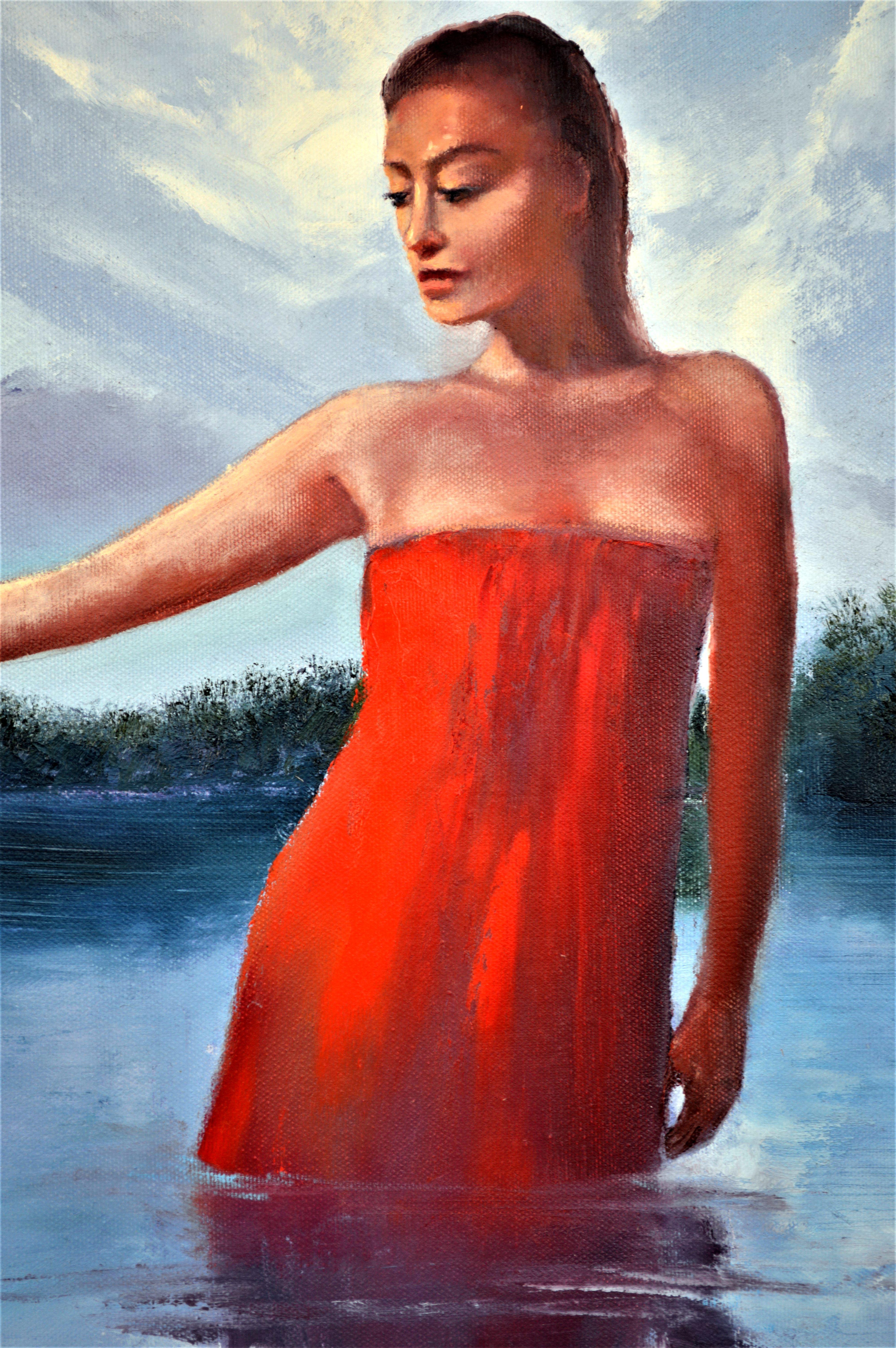 Rotes Kleid 60X80 Öl im Angebot 4