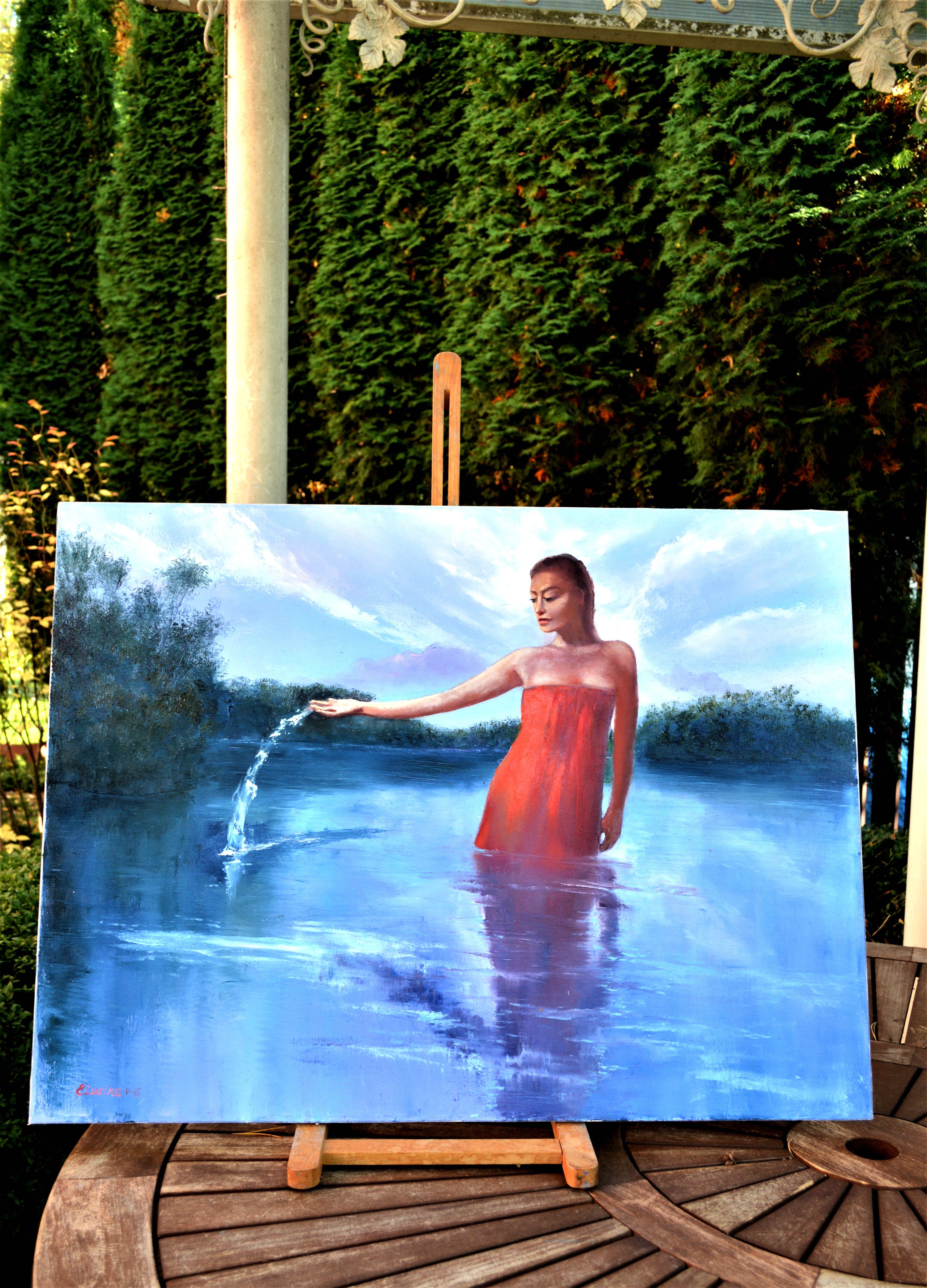 Red dress 60X80 oil, Valentine’s Day gifts art - Painting by Elena Lukina