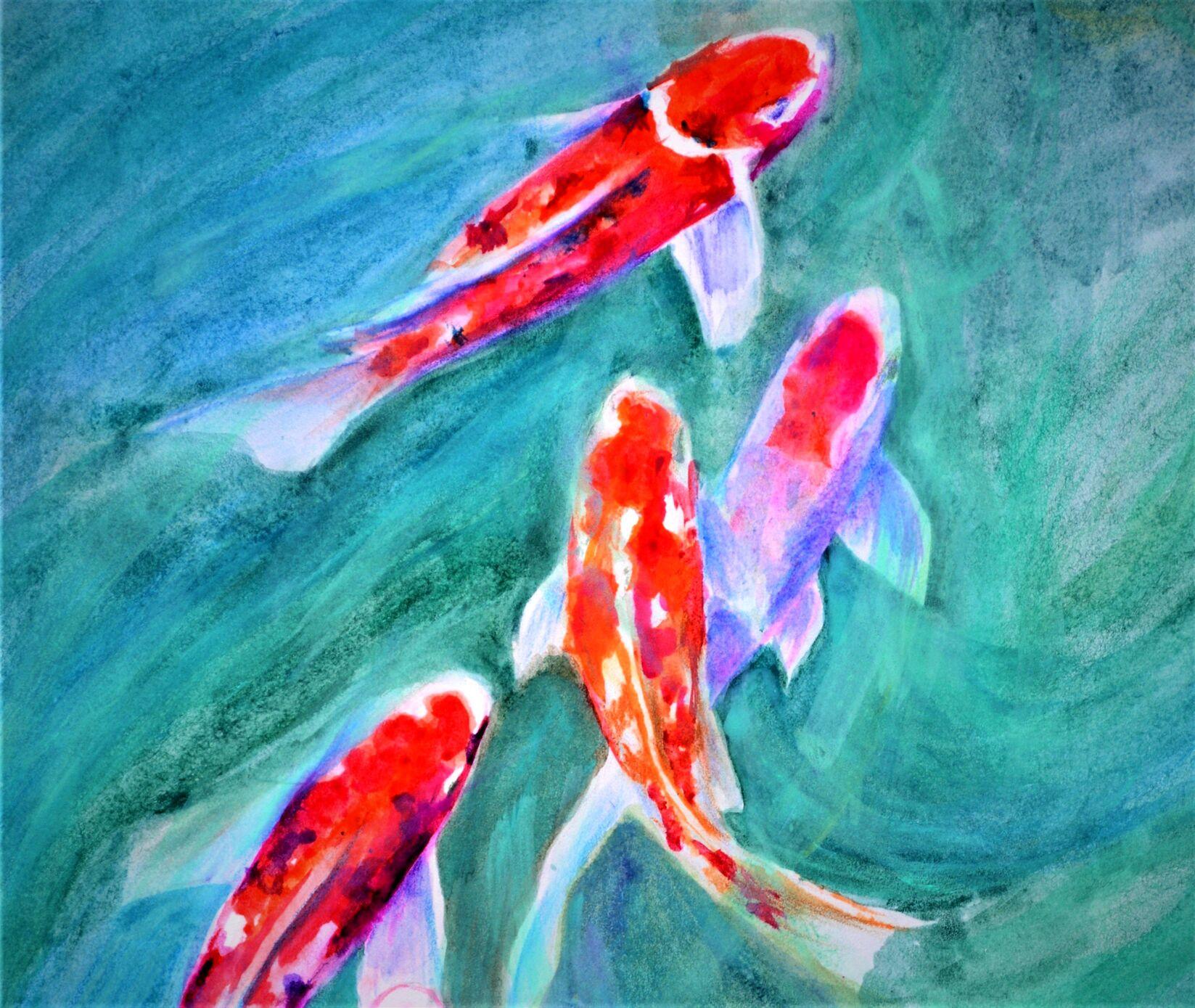 Red Koi Fish - Painting by Elena Lukina