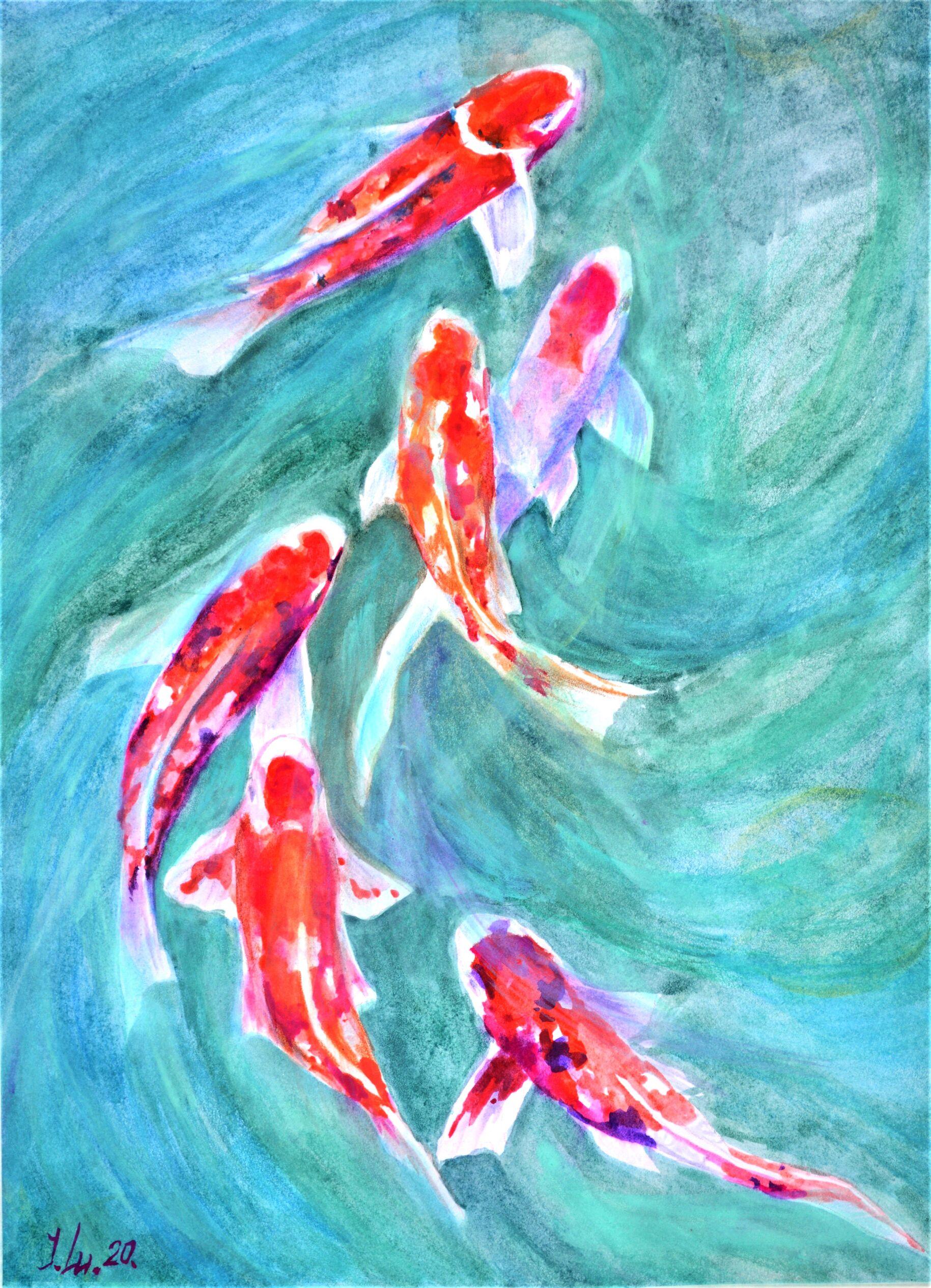 Elena Lukina Interior Painting - Red Koi Fish