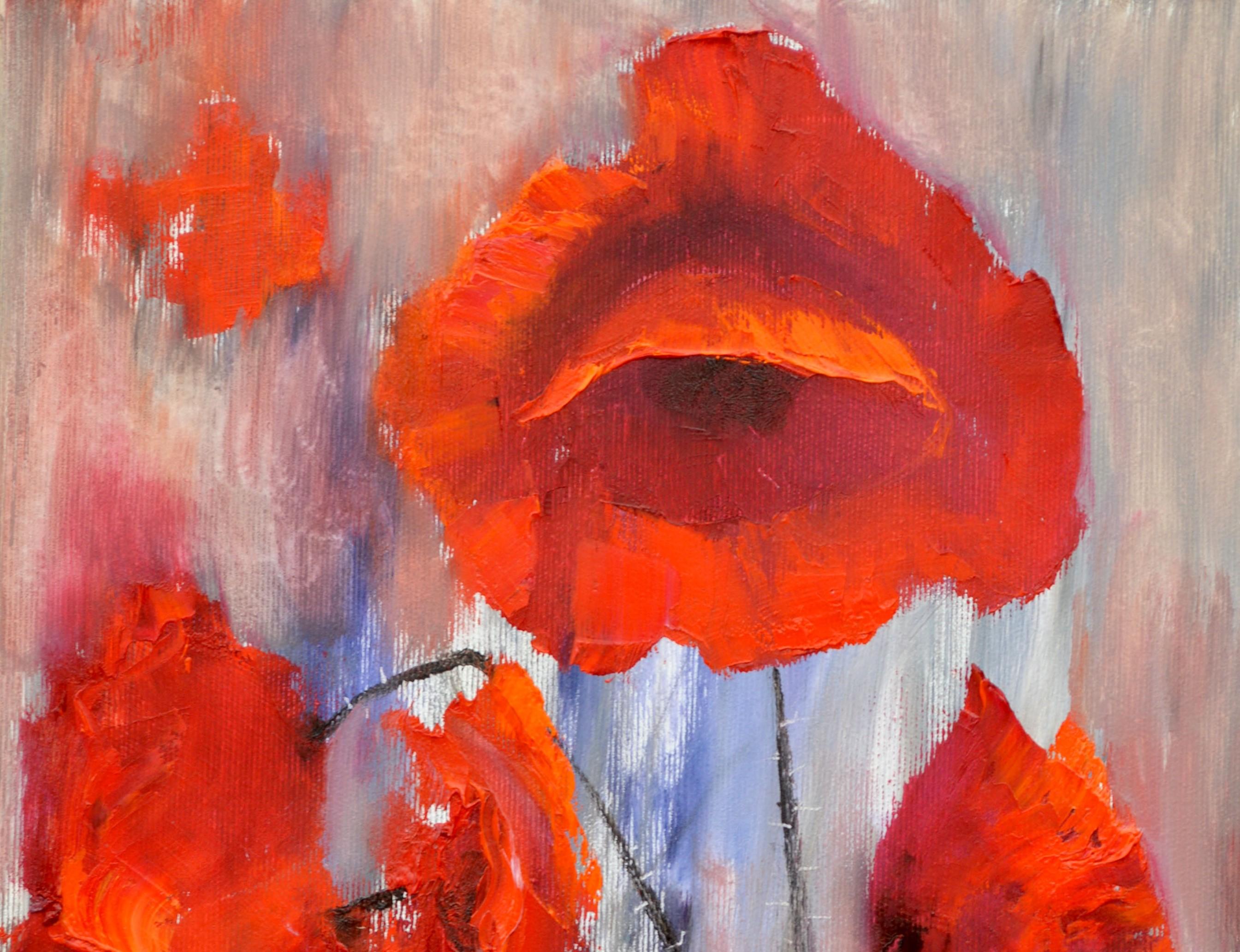 Rote Mohnblumen 40Х40  Ölgemälde (Expressionismus), Painting, von Elena Lukina