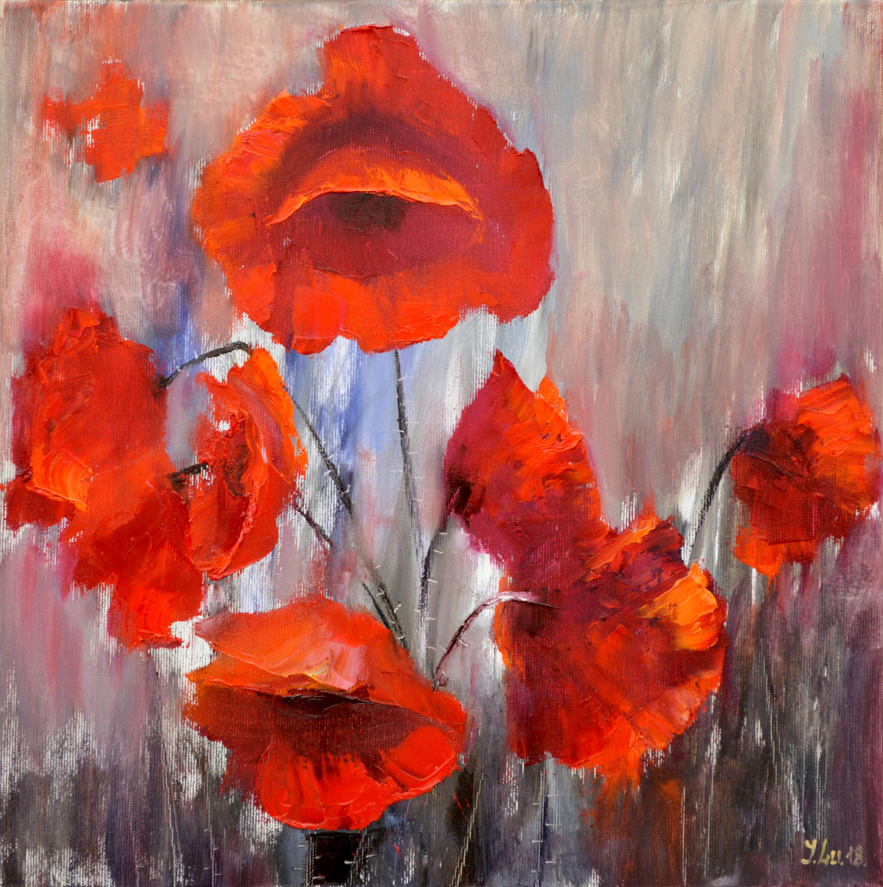 Still-Life Painting Elena Lukina -  Coquelicots rouges 40Х40  peinture à l'huile