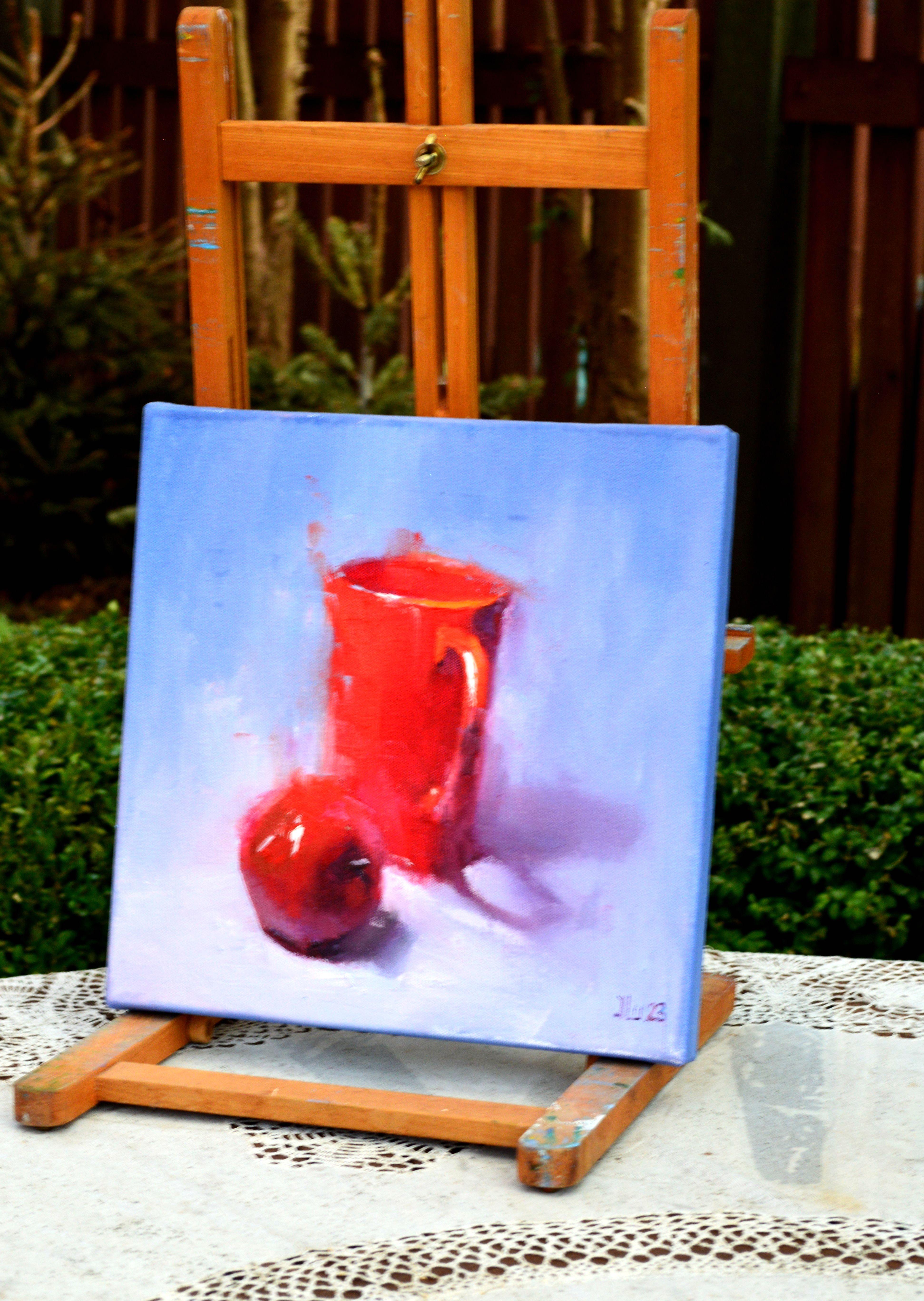 Rot & Rot 30X30 Ölgemälde, Rot im Angebot 1