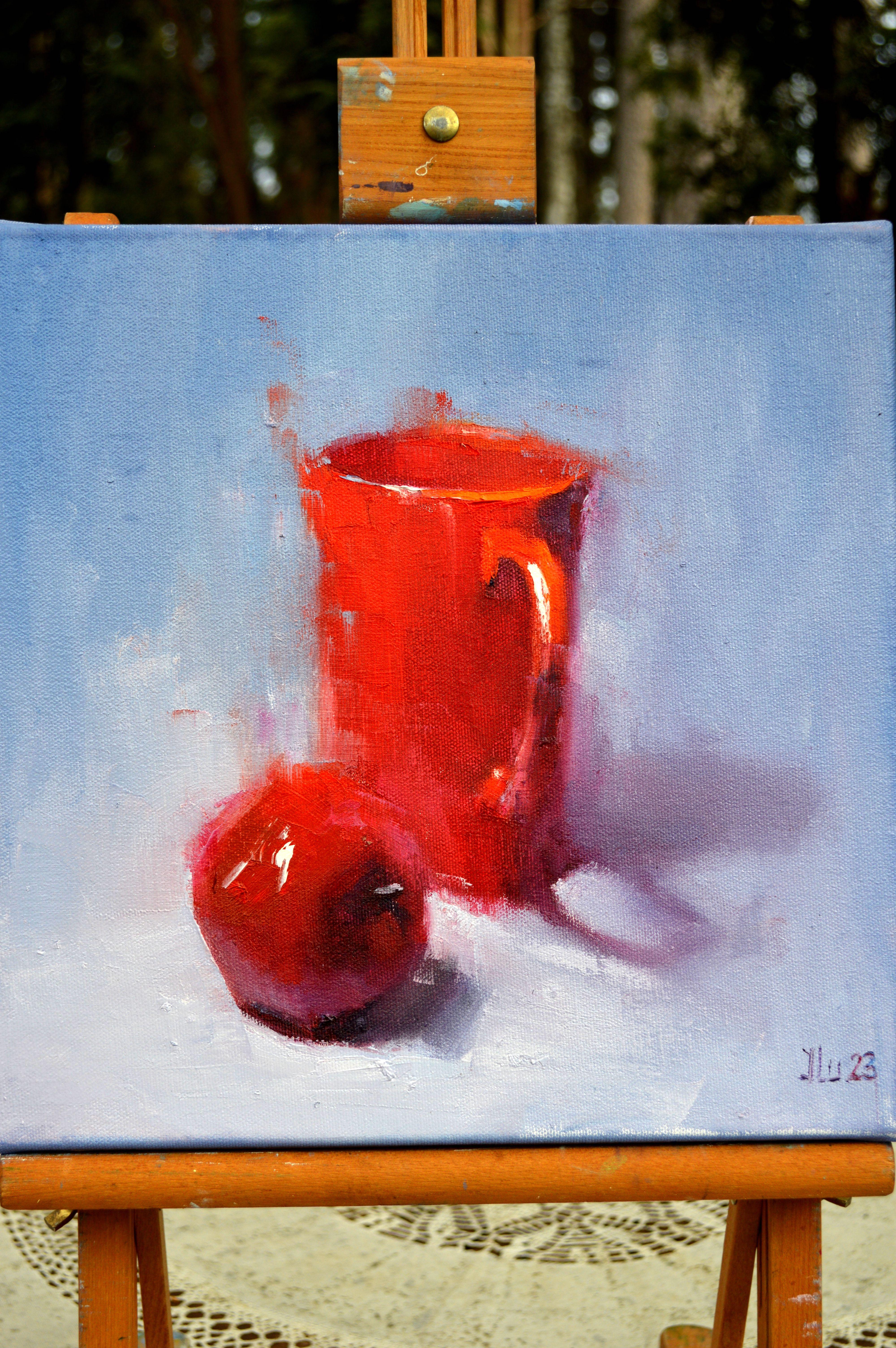 Peinture à l'huile Red & Red 30X30, cadeau de Saint-Valentin, art en vente 6
