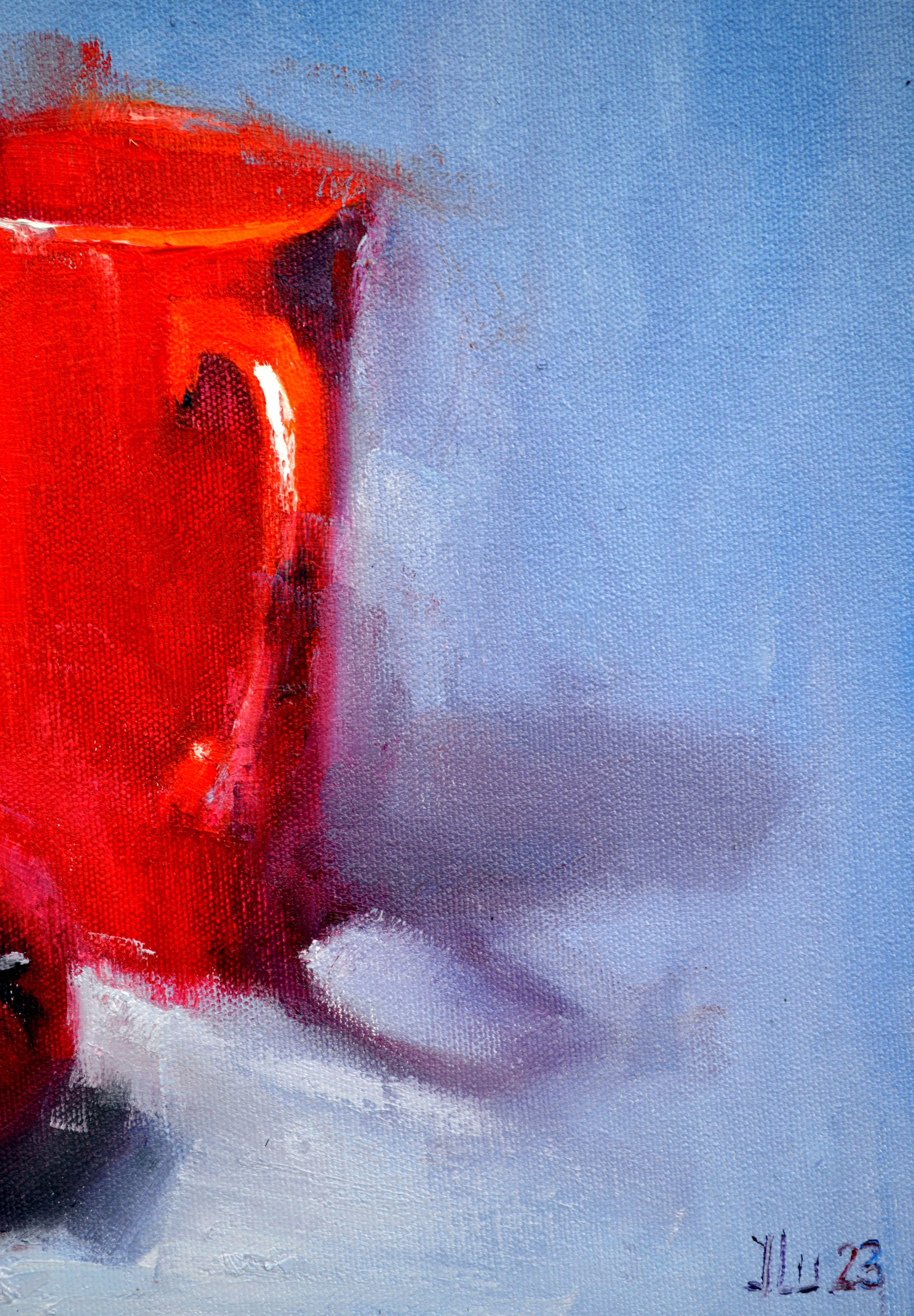 Peinture à l'huile Red & Red 30X30, cadeau de Saint-Valentin, art en vente 8