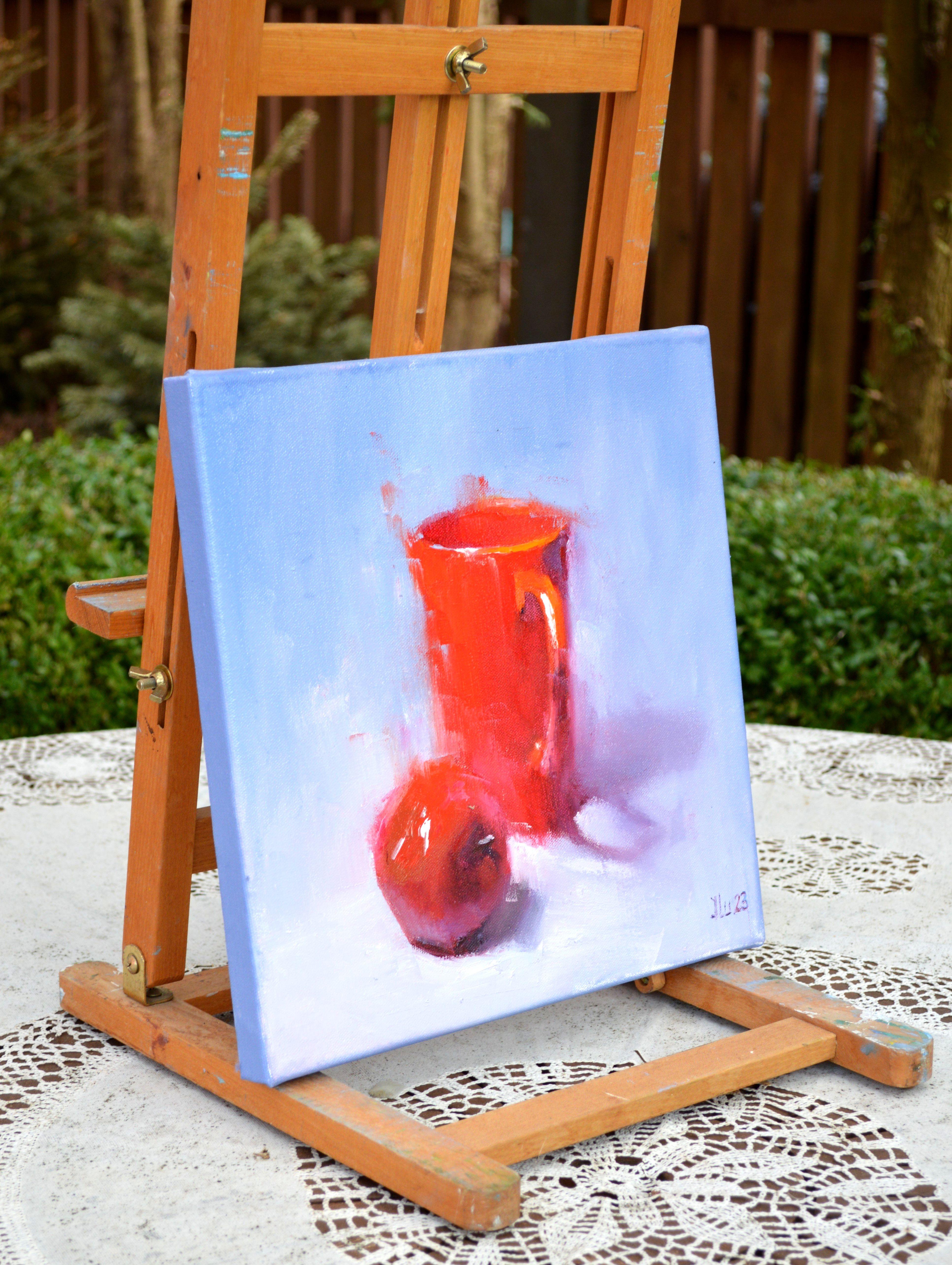 Red & Red 30X30 oil painting - Expressionist Painting by Elena Lukina