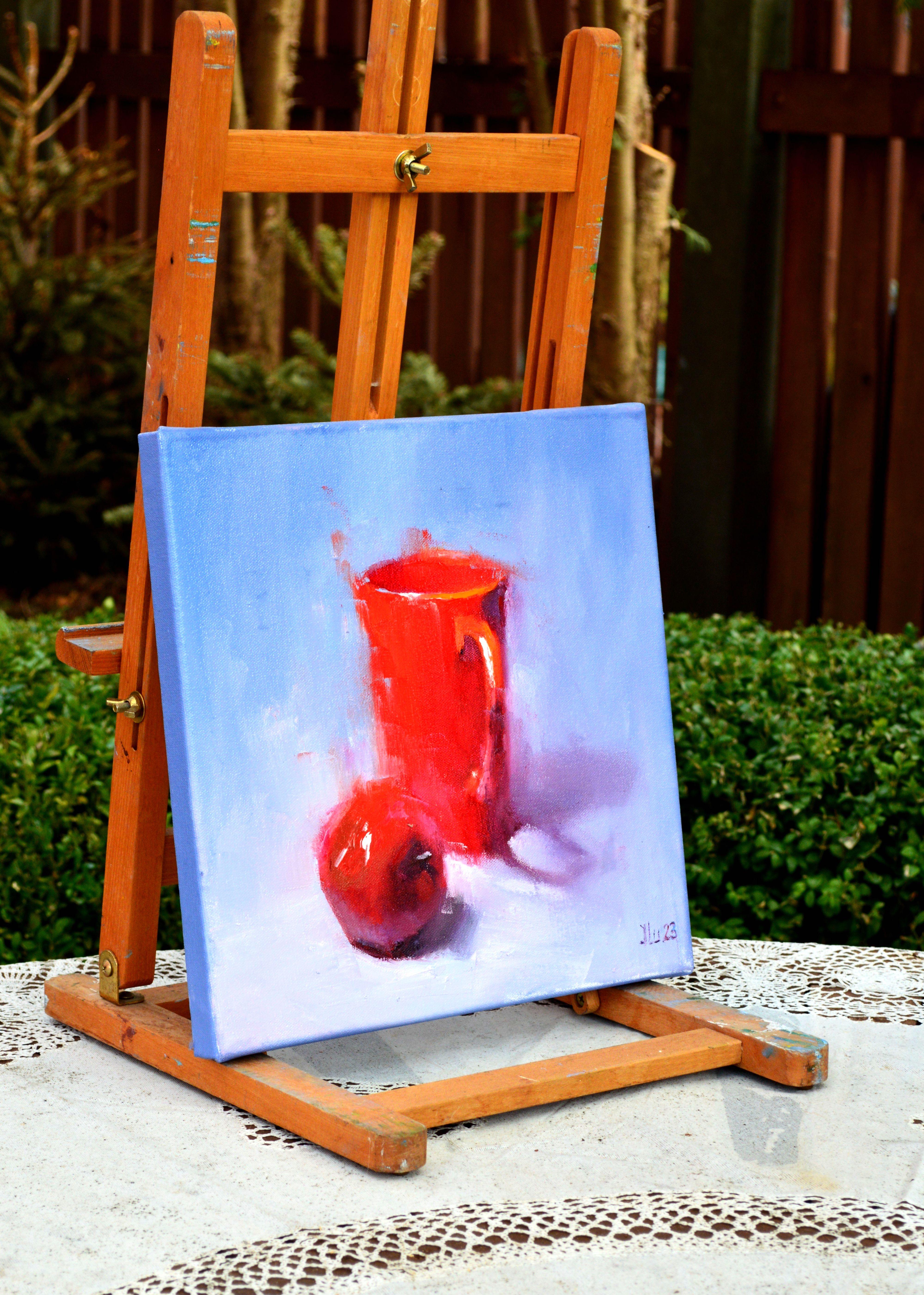 Peinture à l'huile Red & Red 30X30, cadeau de Saint-Valentin, art en vente 1