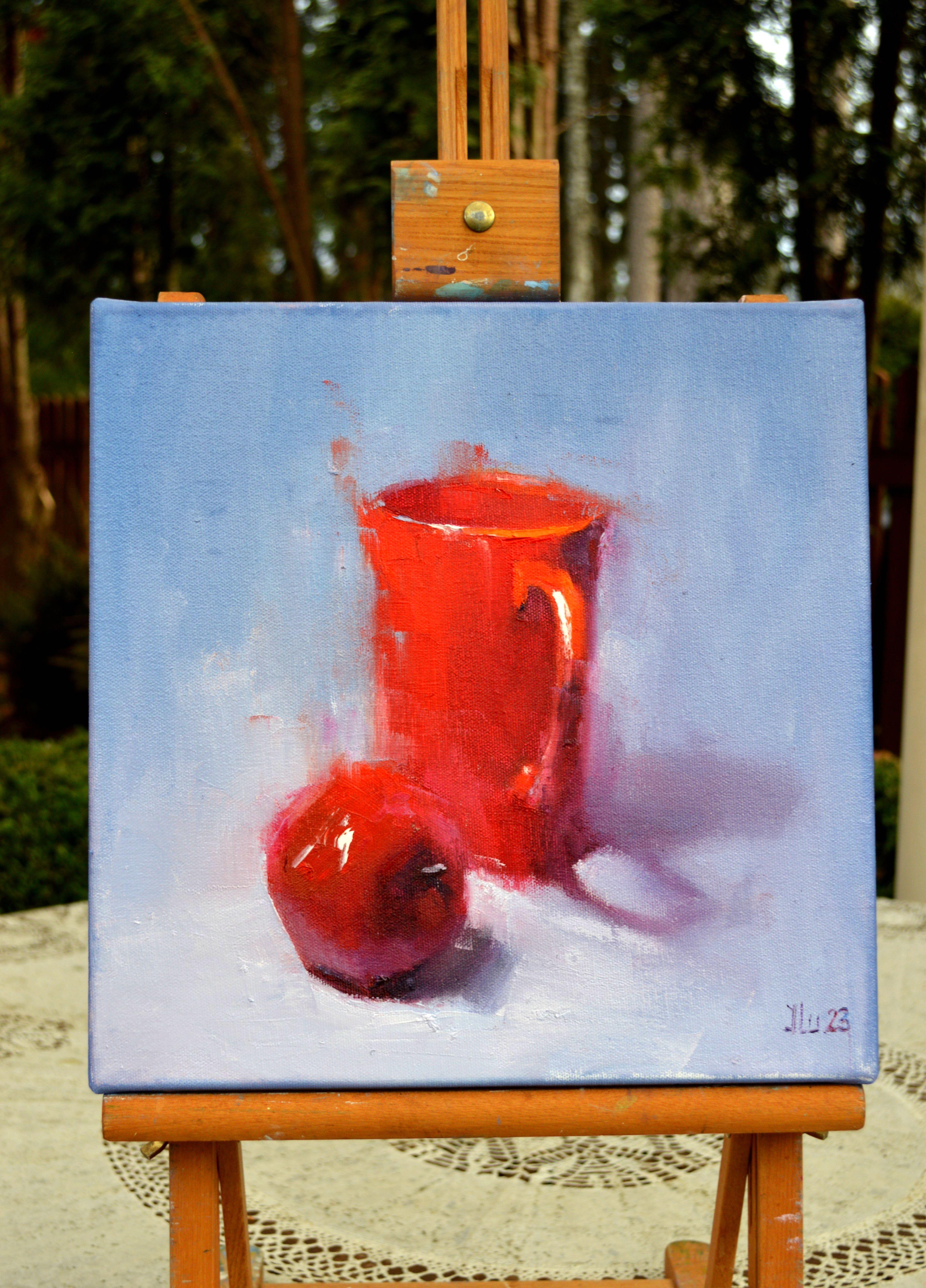 Peinture à l'huile Red & Red 30X30, cadeau de Saint-Valentin, art en vente 3