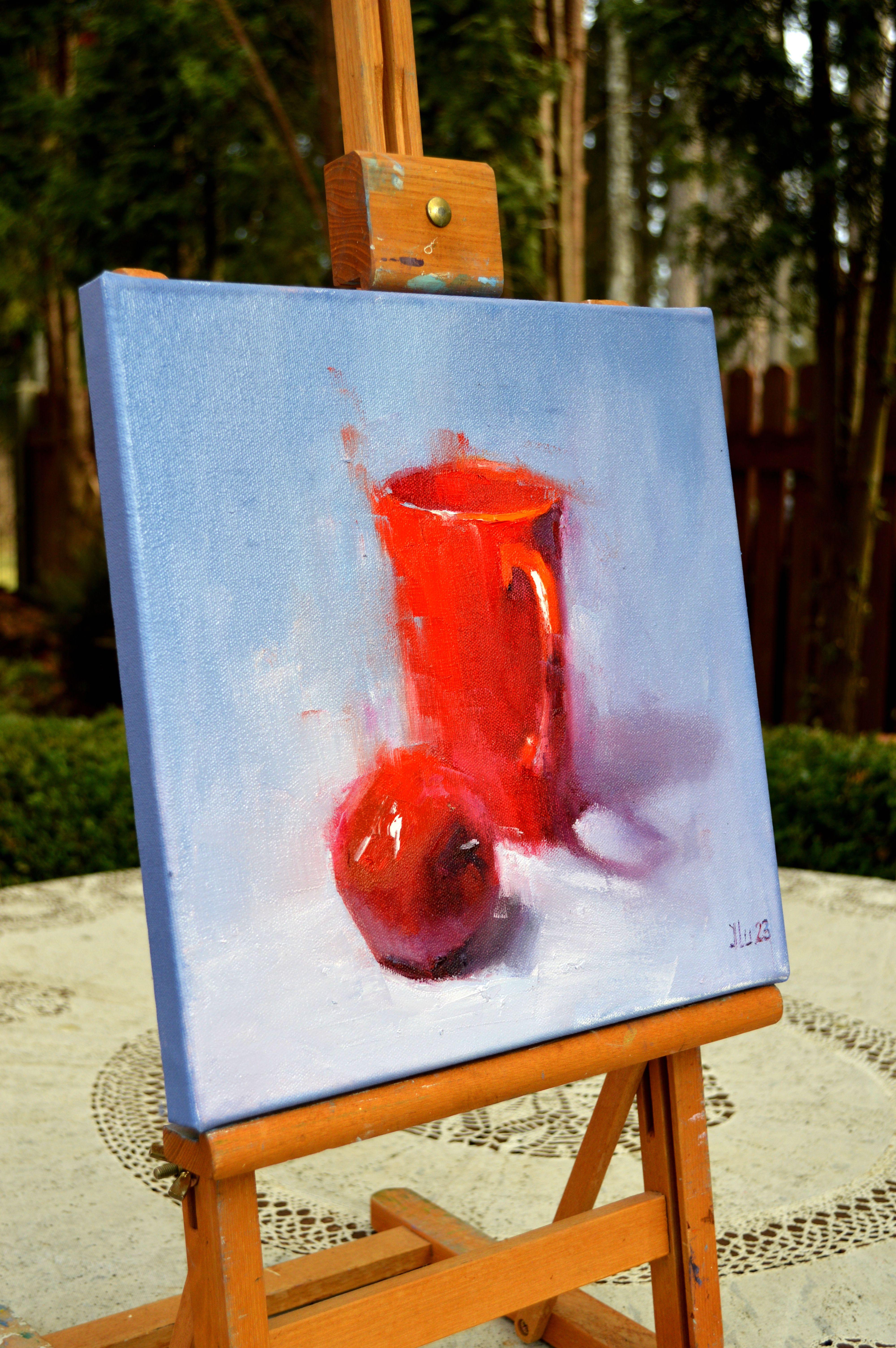 Peinture à l'huile Red & Red 30X30, cadeau de Saint-Valentin, art en vente 4