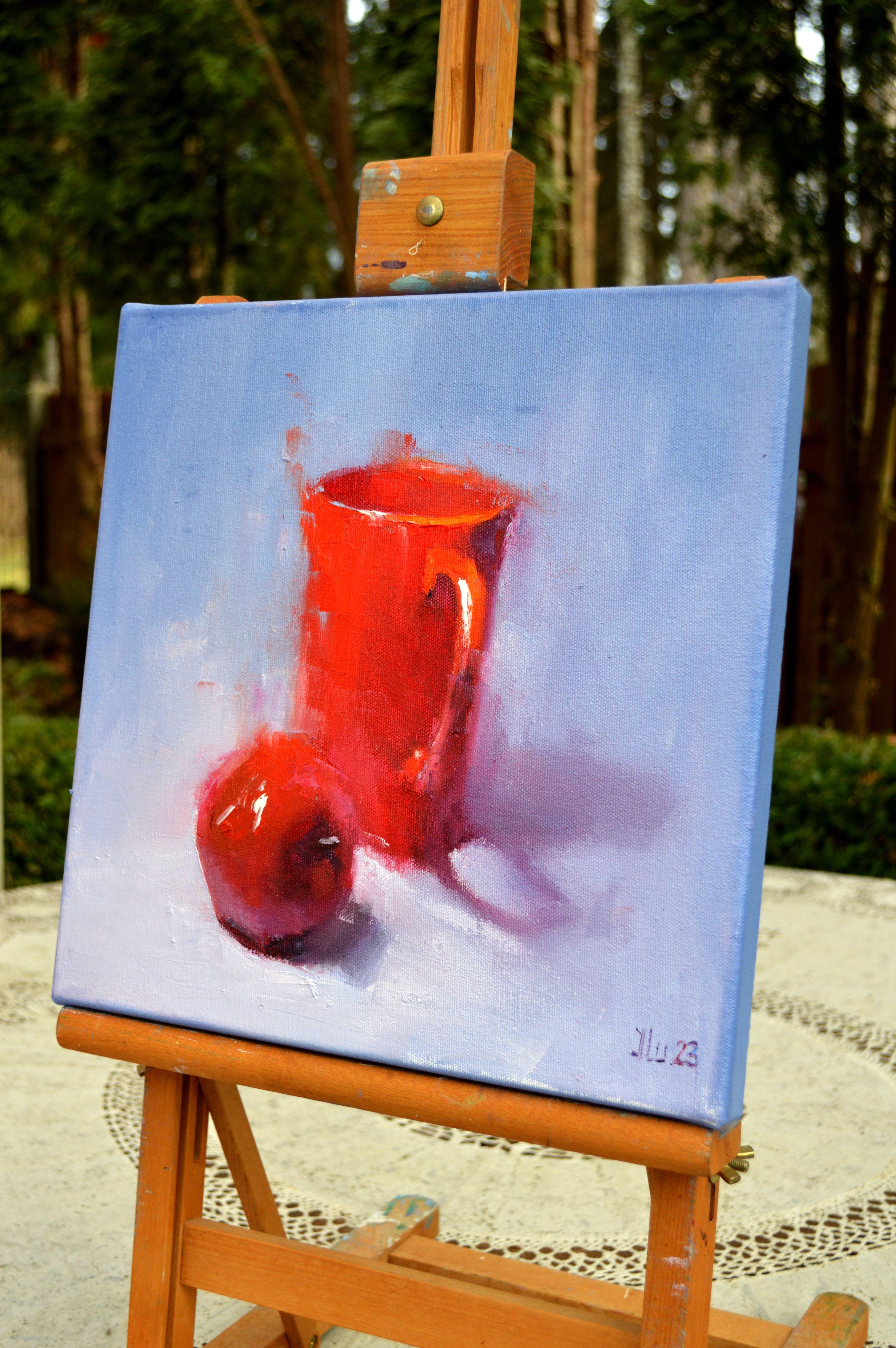 Peinture à l'huile Red & Red 30X30, cadeau de Saint-Valentin, art en vente 5