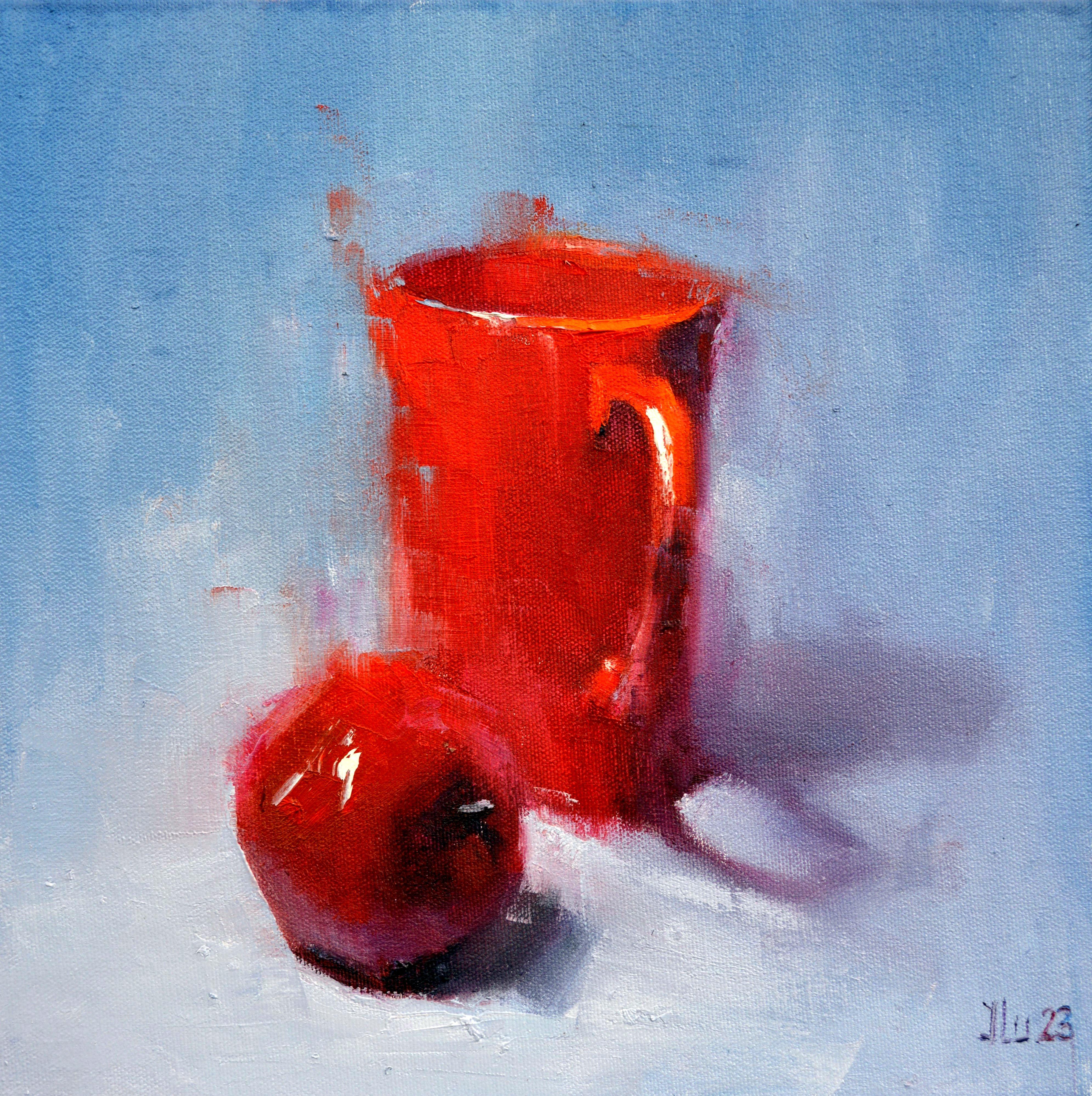 Elena Lukina Interior Painting - Red & Red 30X30 oil painting.Valentine’s Day gifts art