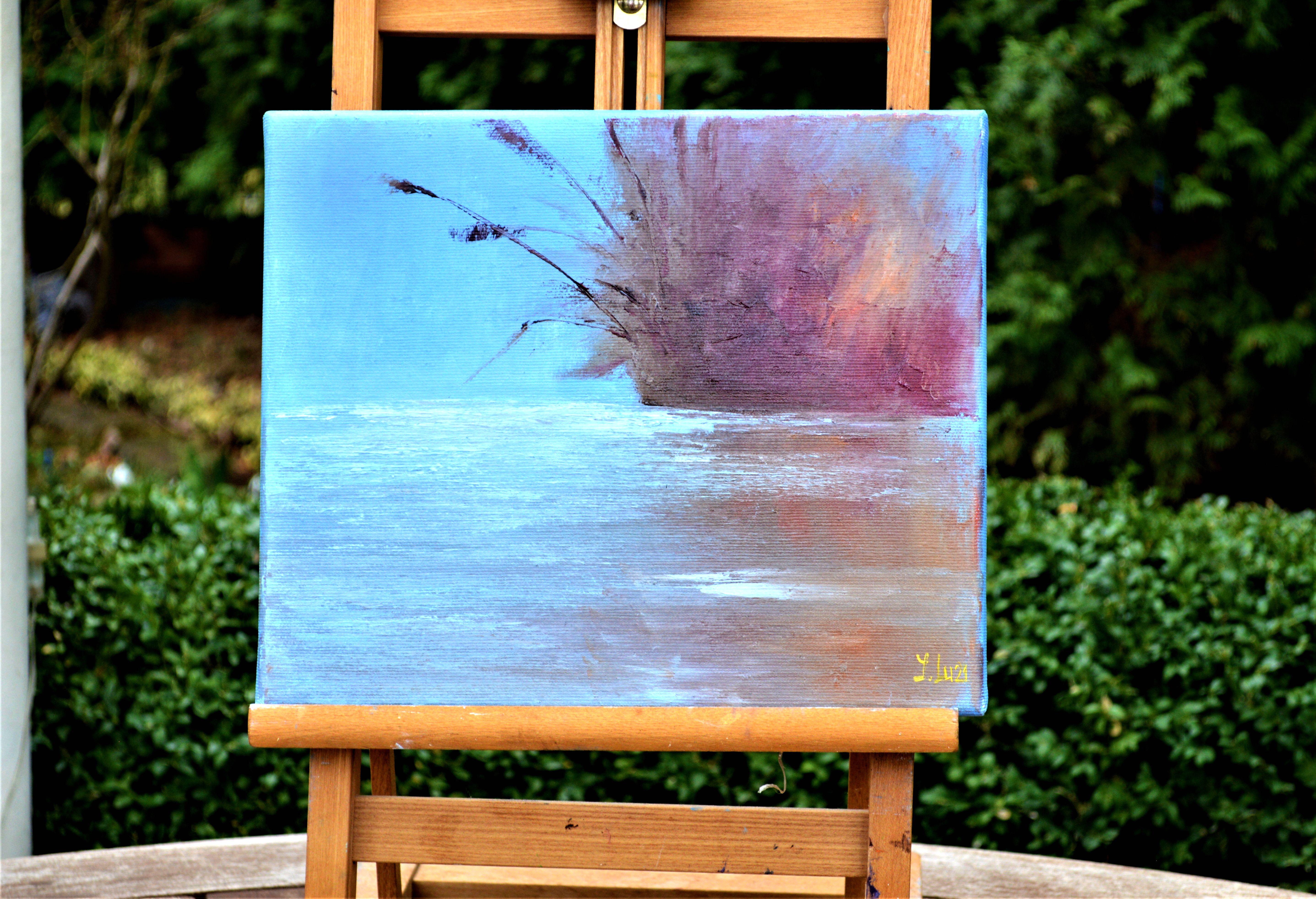 Reeds and a transparent pond - Painting by Elena Lukina
