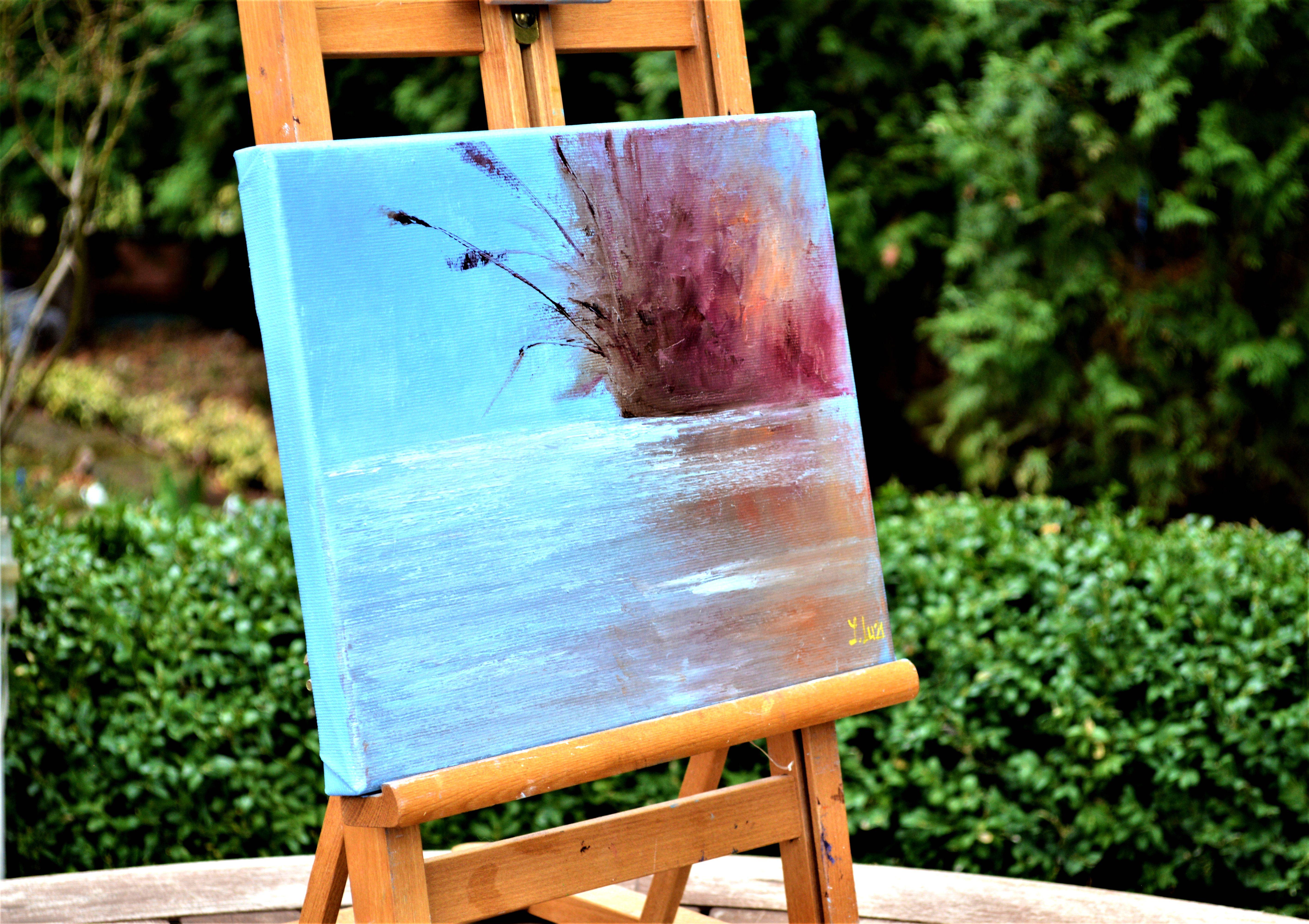 Reeds and a transparent pond - Expressionist Painting by Elena Lukina